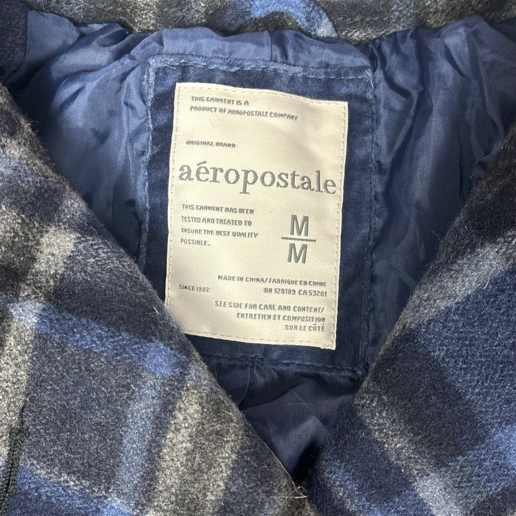 Aeropostale Wool Plaid Collared Peacoat