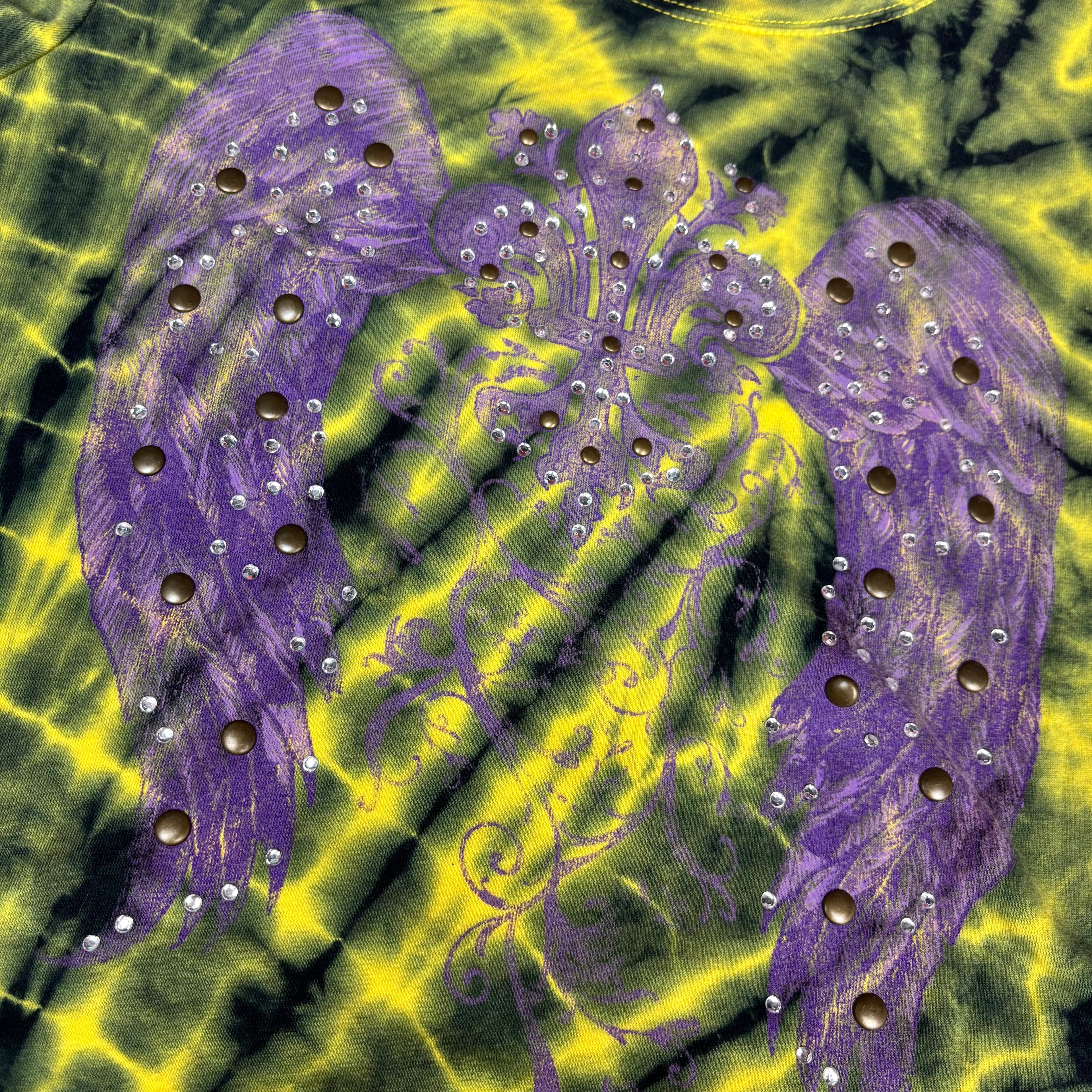 2000s T-Party Angel Wing Rhinestone Tie-Dye Top