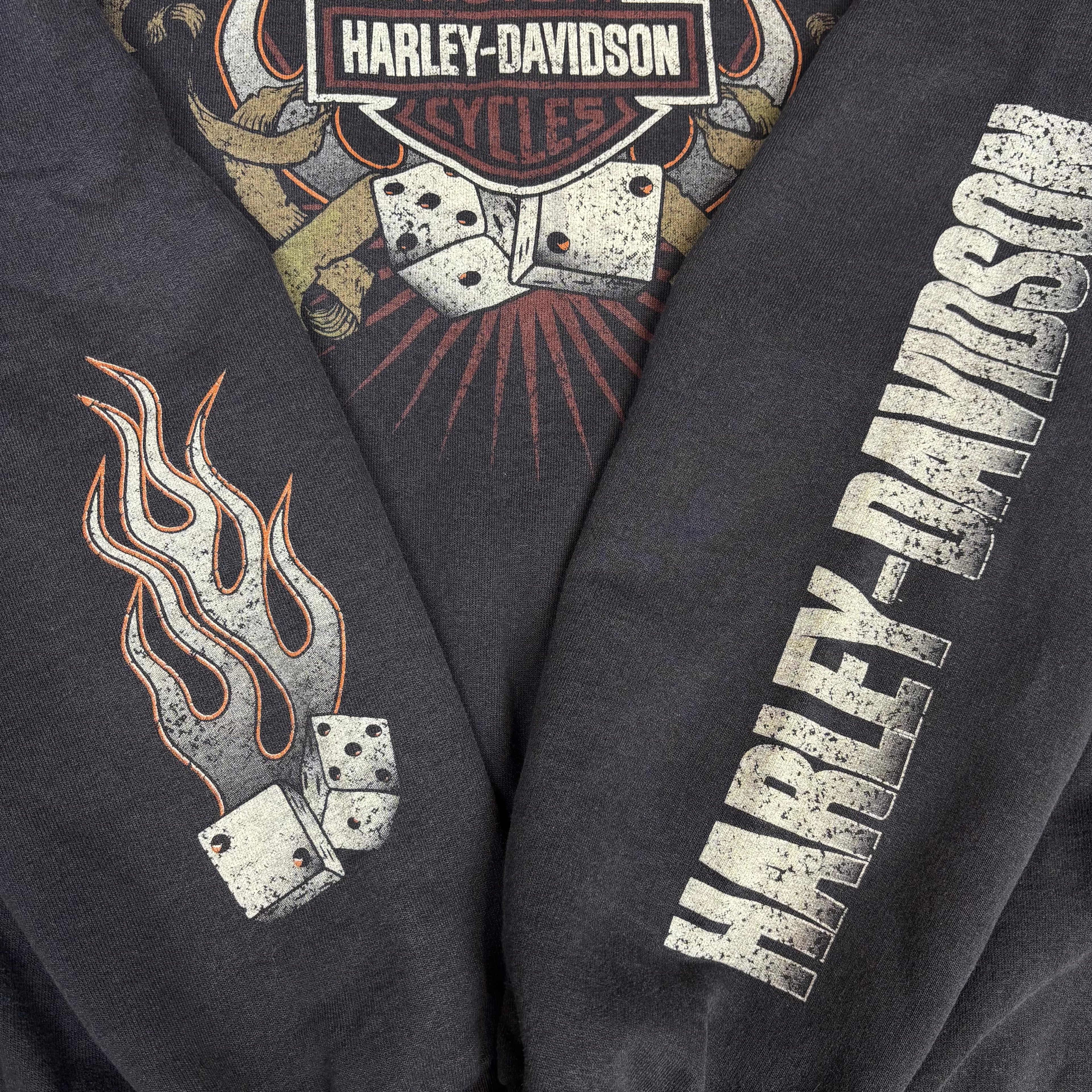 VTG Harley Davidson Flaming Dice Graphic Crewneck Sweatshirt
