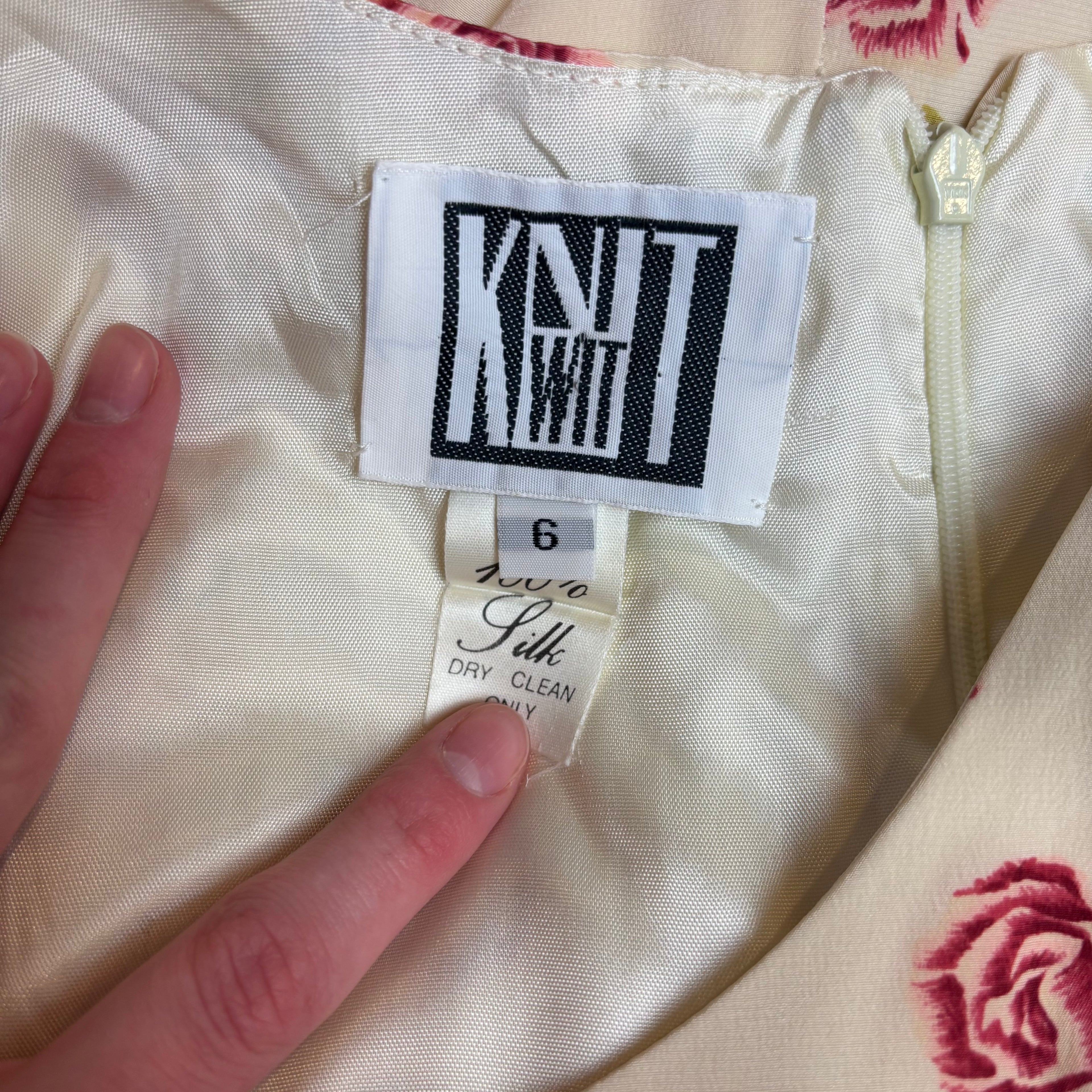 VTG Knit Wit Silk Floral Fit and Flare Dress