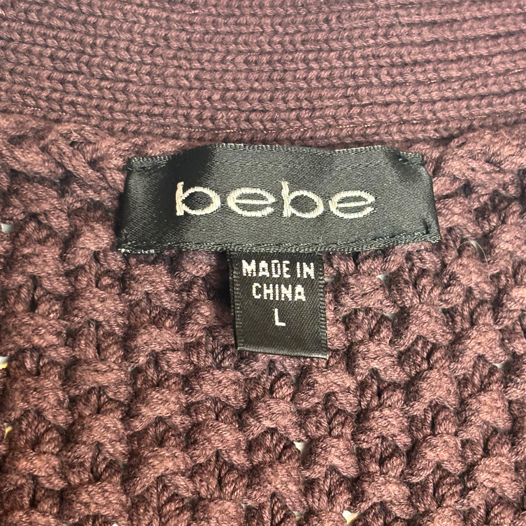 Bebe Sequin Trim Chunky Knit Tie-Up Bolero