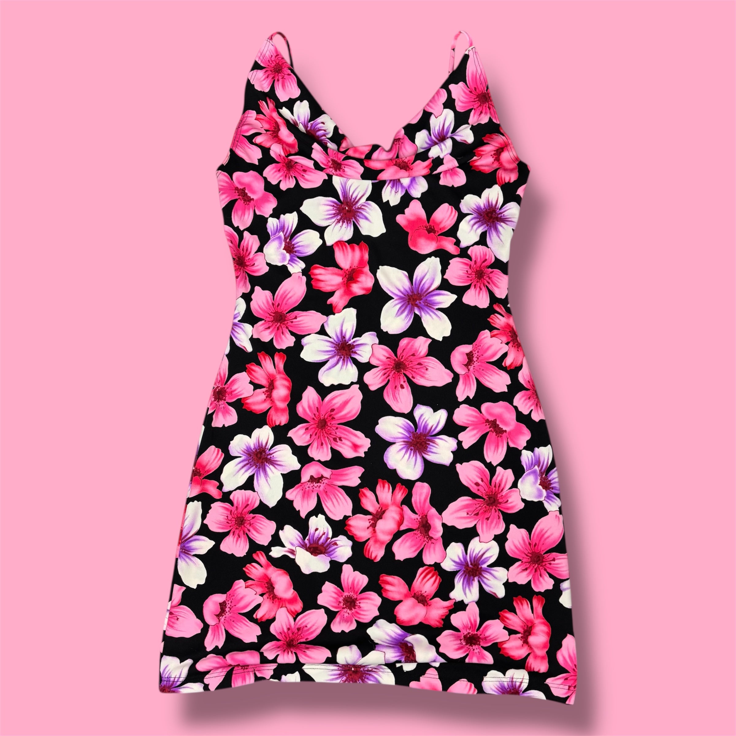 2000s PerSeption Cowl Neck Floral Mini Dress