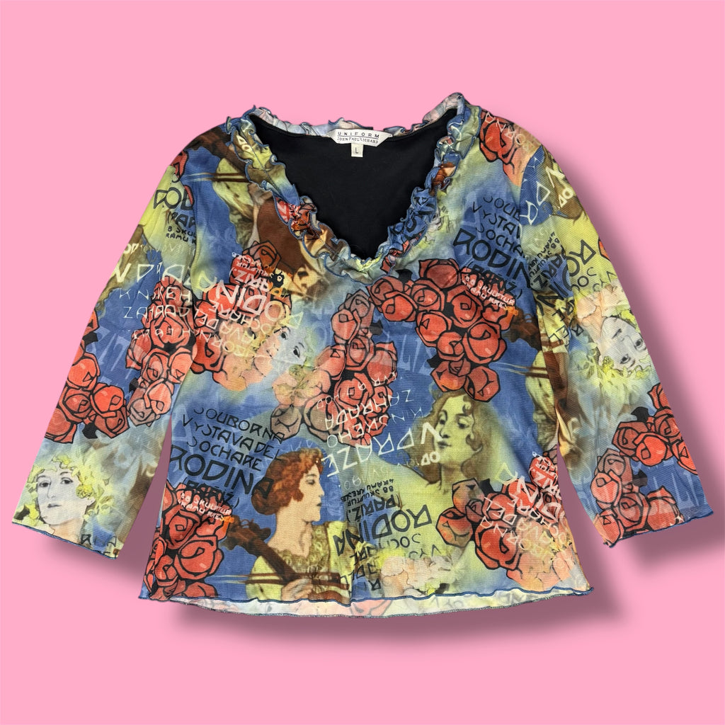 Uniform John Paul Richard Art Nouveau Inspired Mesh Top