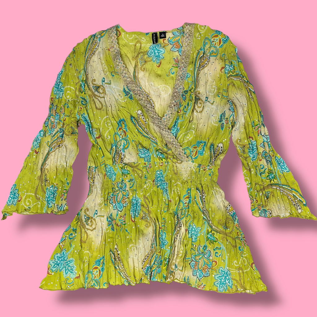 2000s Essentials by Milano Crinkled Paisley Sequin Top