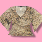 2000s MSK Patterned Glitter Wrap Top with Bell Sleeves