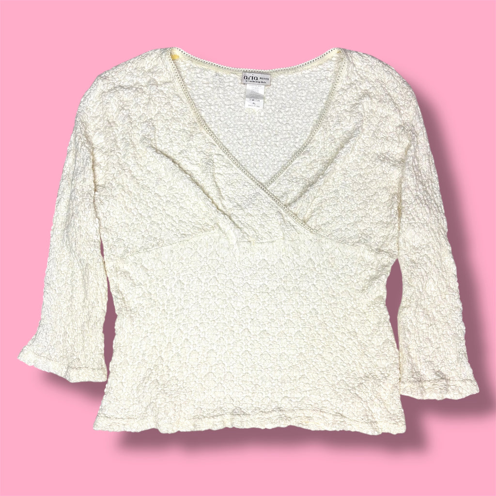 2000s Aria Popcorn Knit 3/4 Sleeve Top