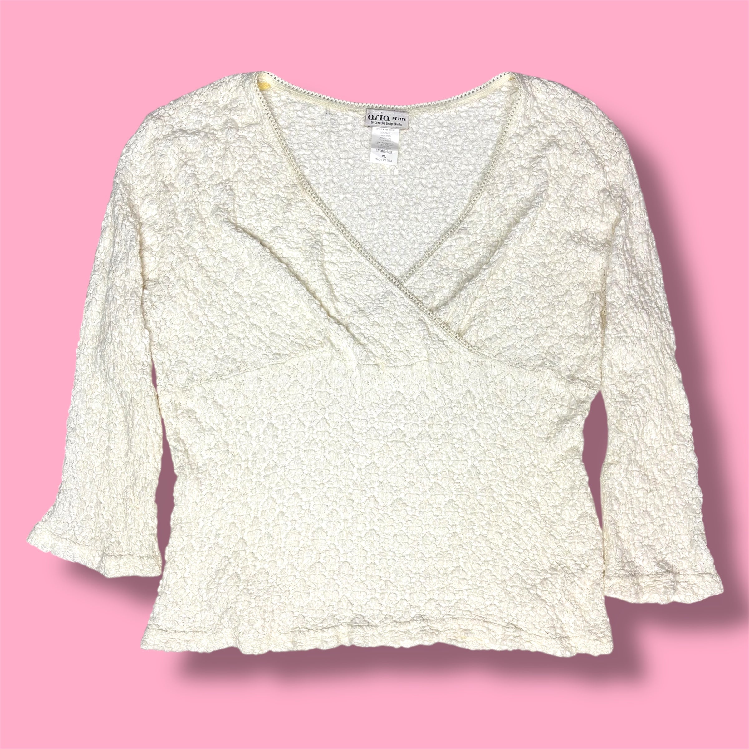 2000s Aria Popcorn Knit 3/4 Sleeve Top