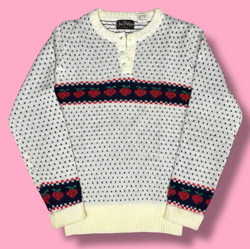 VTG Jean Phillippe Strawberry Knit Henley Sweater