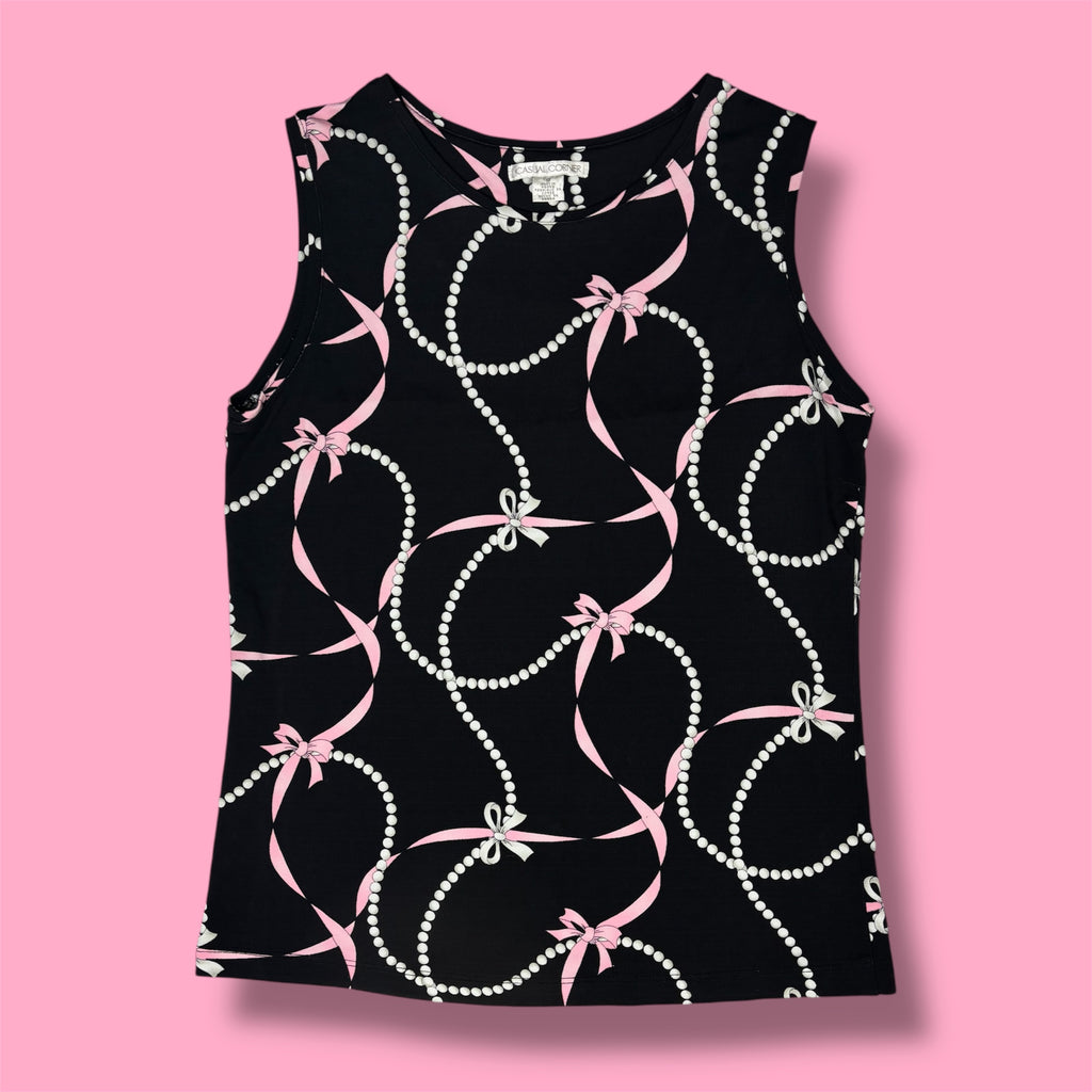 2000s Casual Corner Coquette Pearl Bow Tank