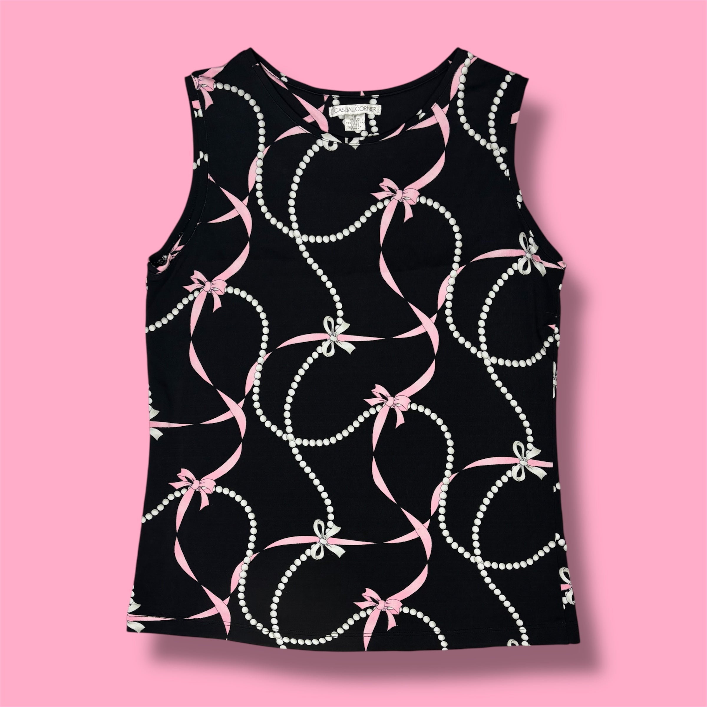 2000s Casual Corner Coquette Pearl Bow Tank