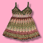 2000s Earthy Embellished Lace Tiered Babydoll Top