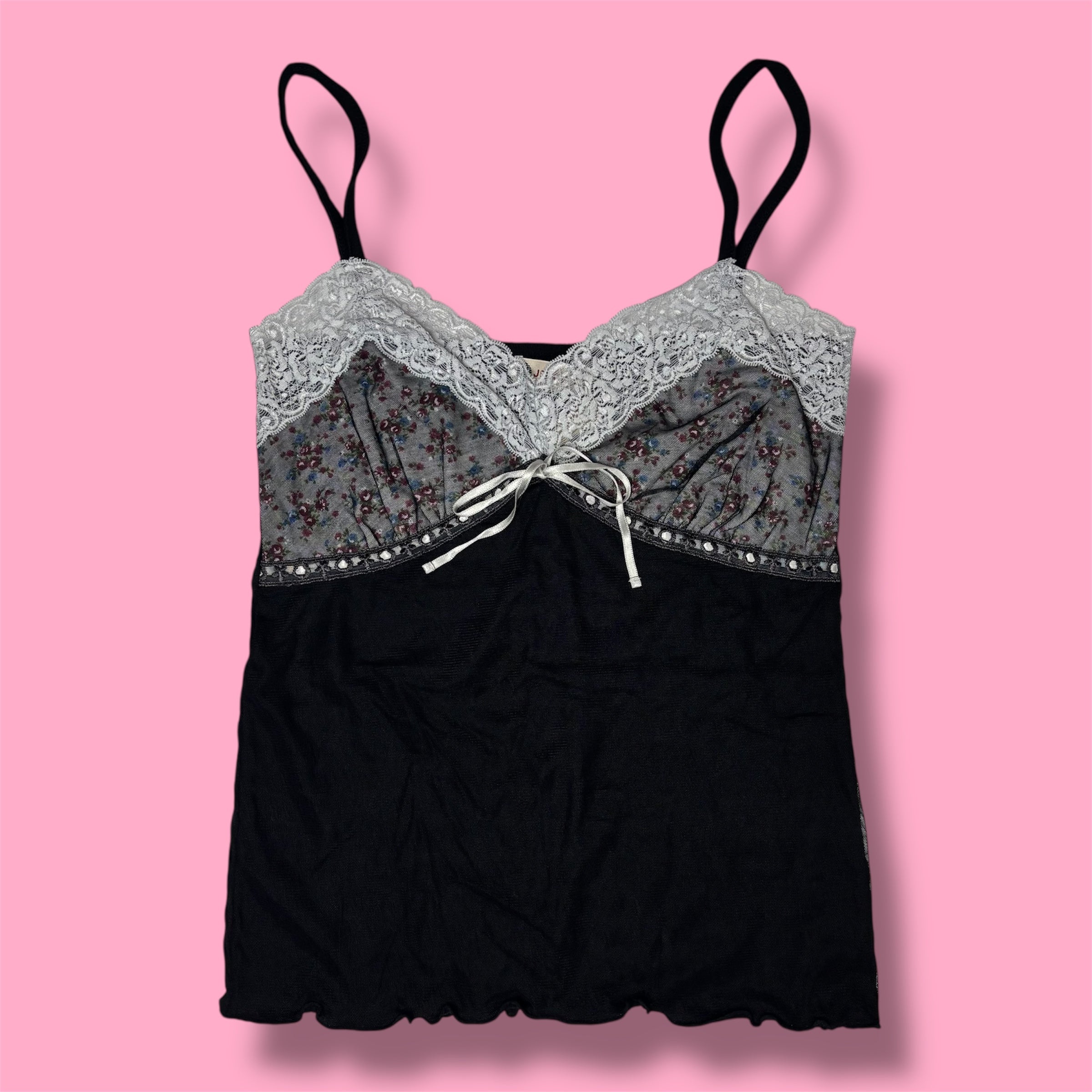 2000s Joky Gal Lace Floral Mesh Lined Camisole