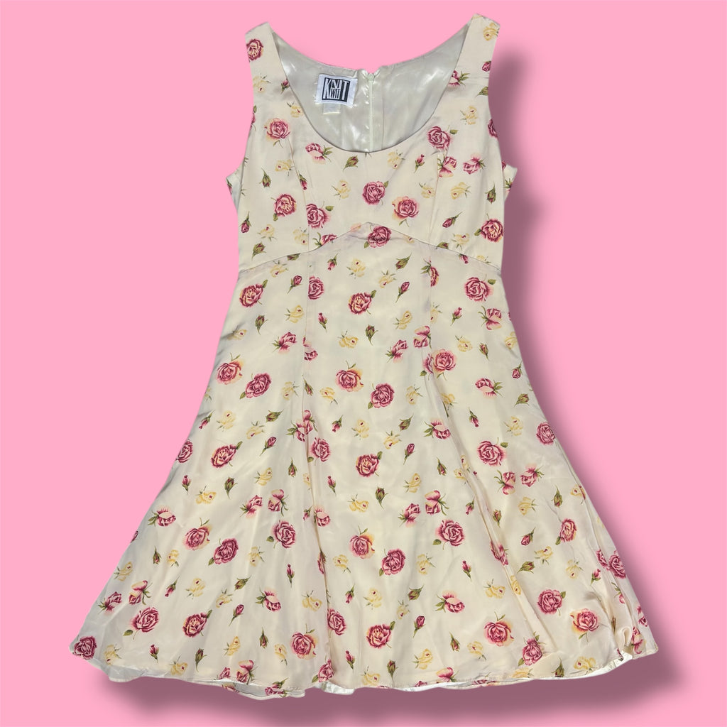 VTG Knit Wit Silk Floral Fit and Flare Dress