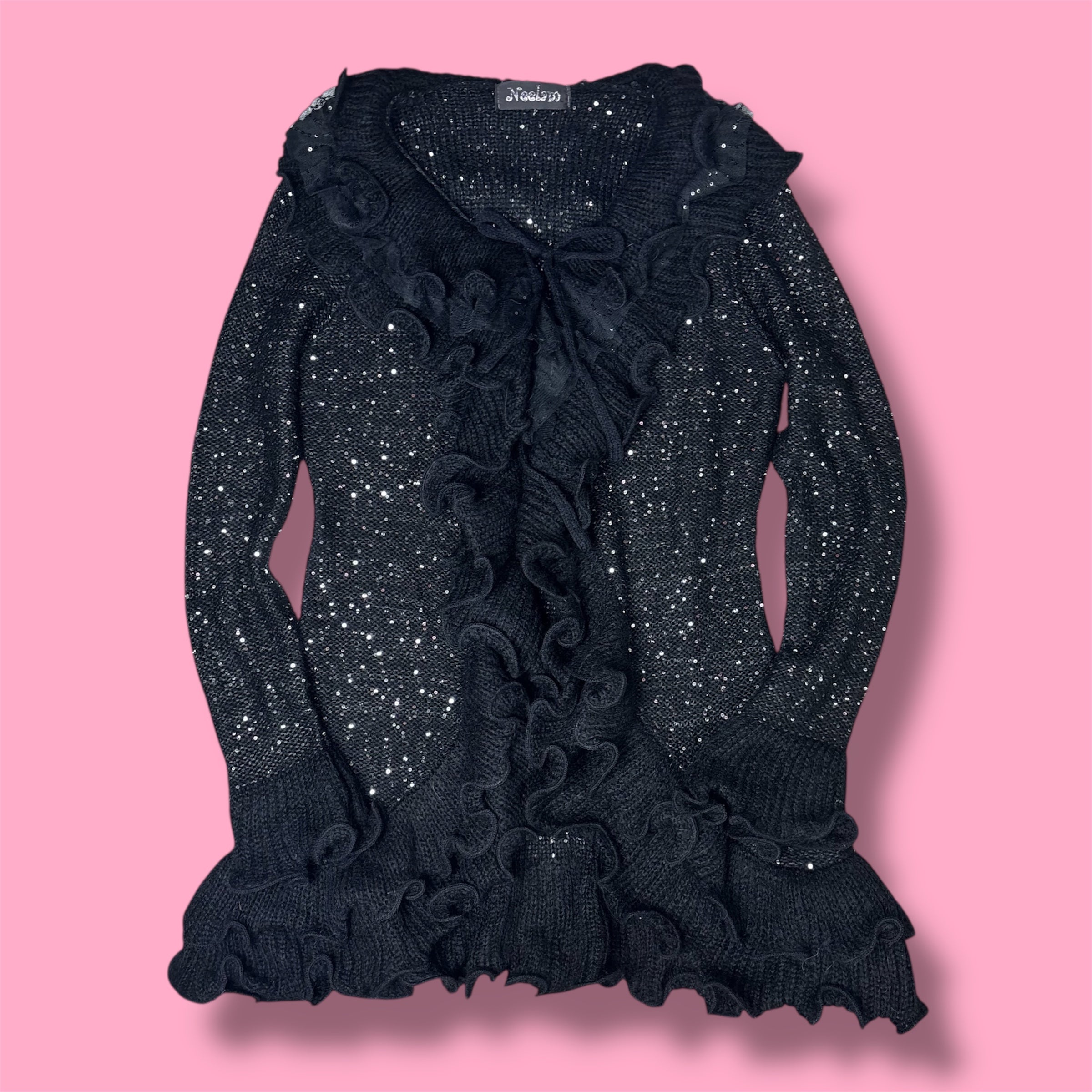 2000's Neelam Sequin Waterfall Ruffle Cardigan