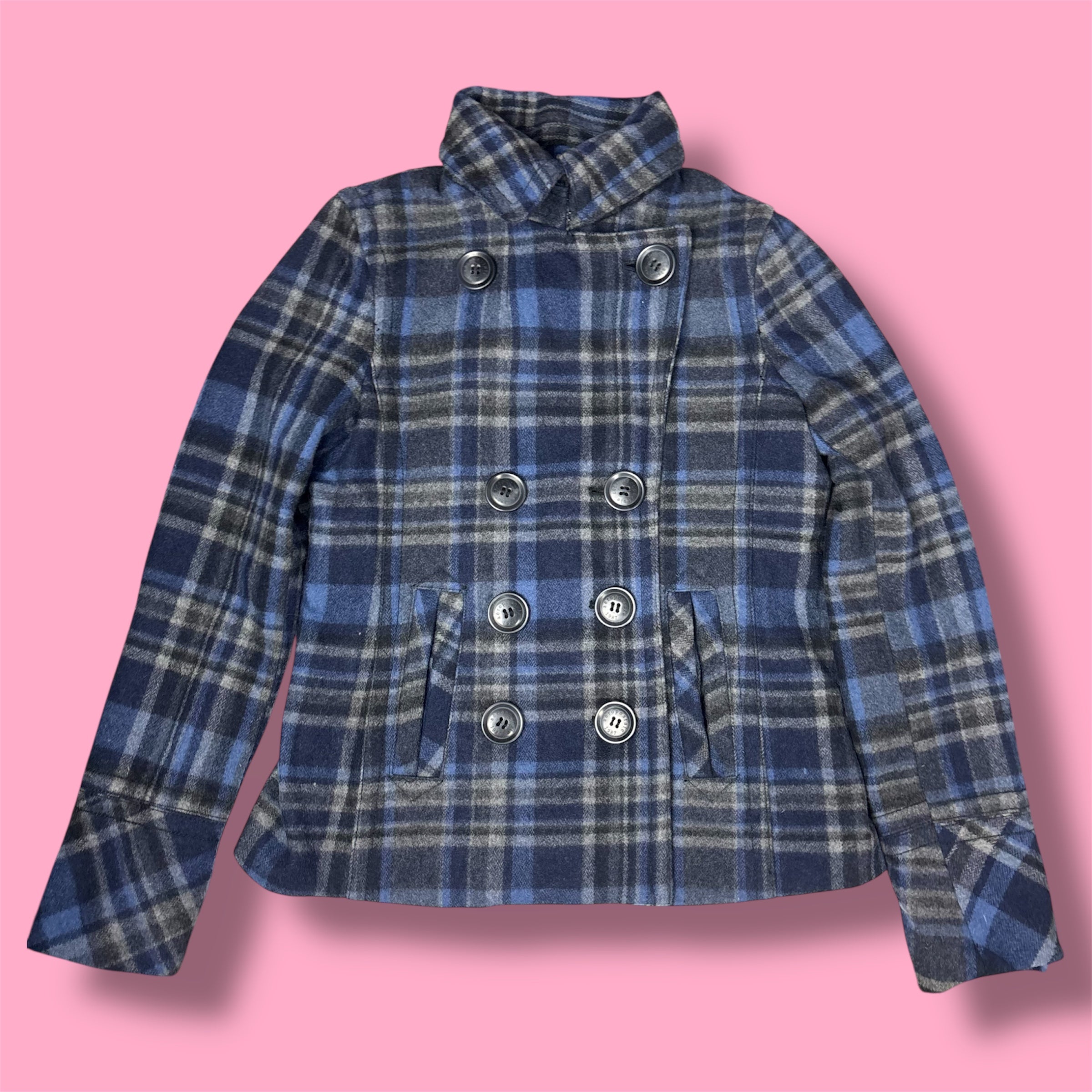 Aeropostale Wool Plaid Collared Peacoat