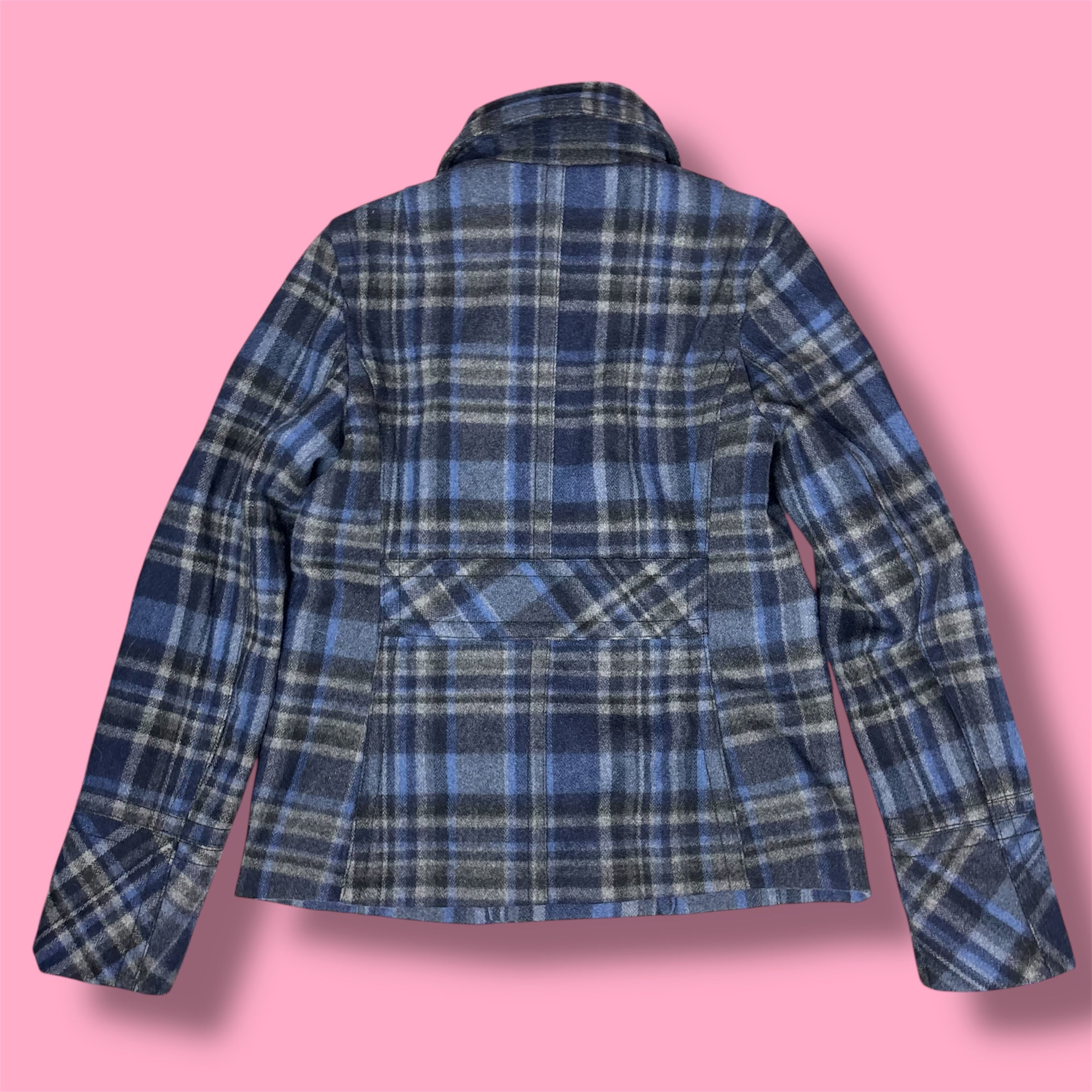 Aeropostale Wool Plaid Collared Peacoat