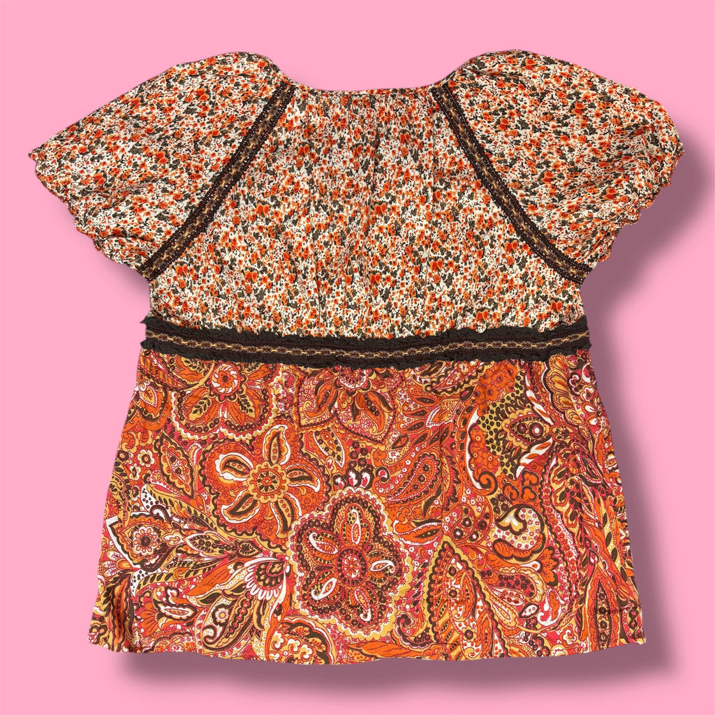 2000s LA Blues Boho Paisley Print Top