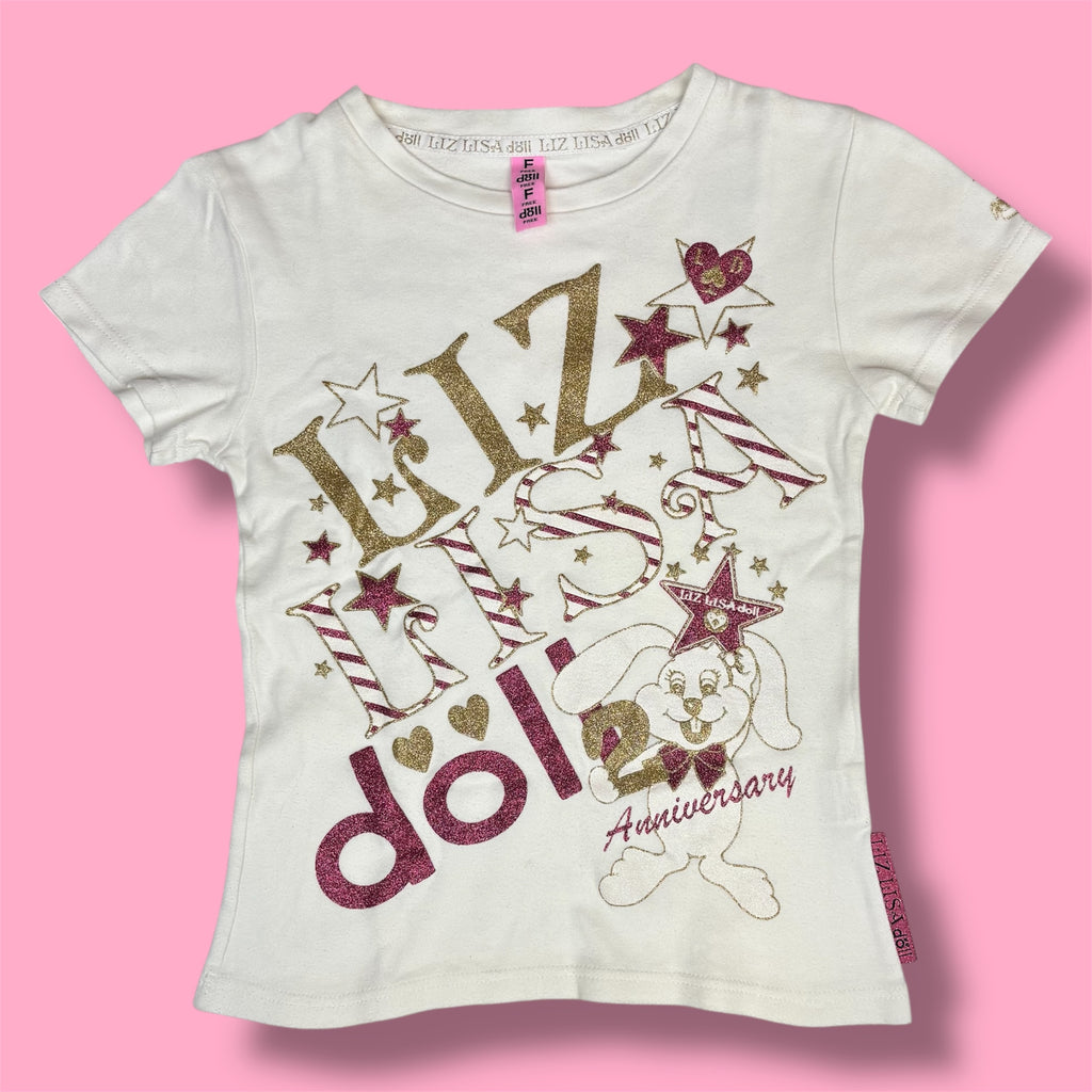 VTG Liz Lisa Doll 2nd Anniversary Glitter Graphic Baby Tee