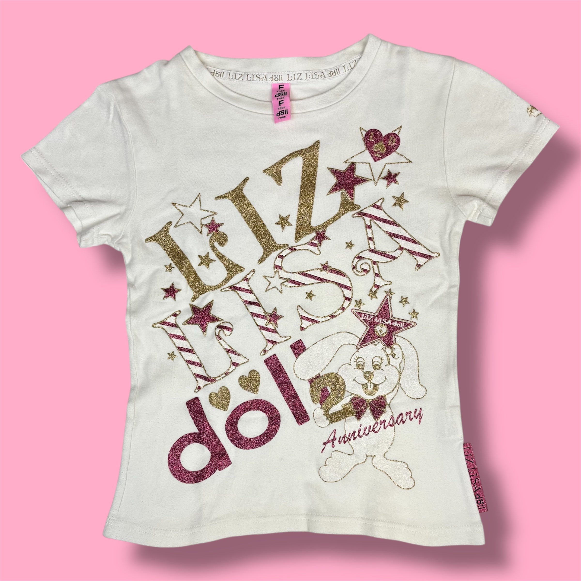VTG Liz Lisa Doll 2nd Anniversary Glitter Graphic Baby Tee