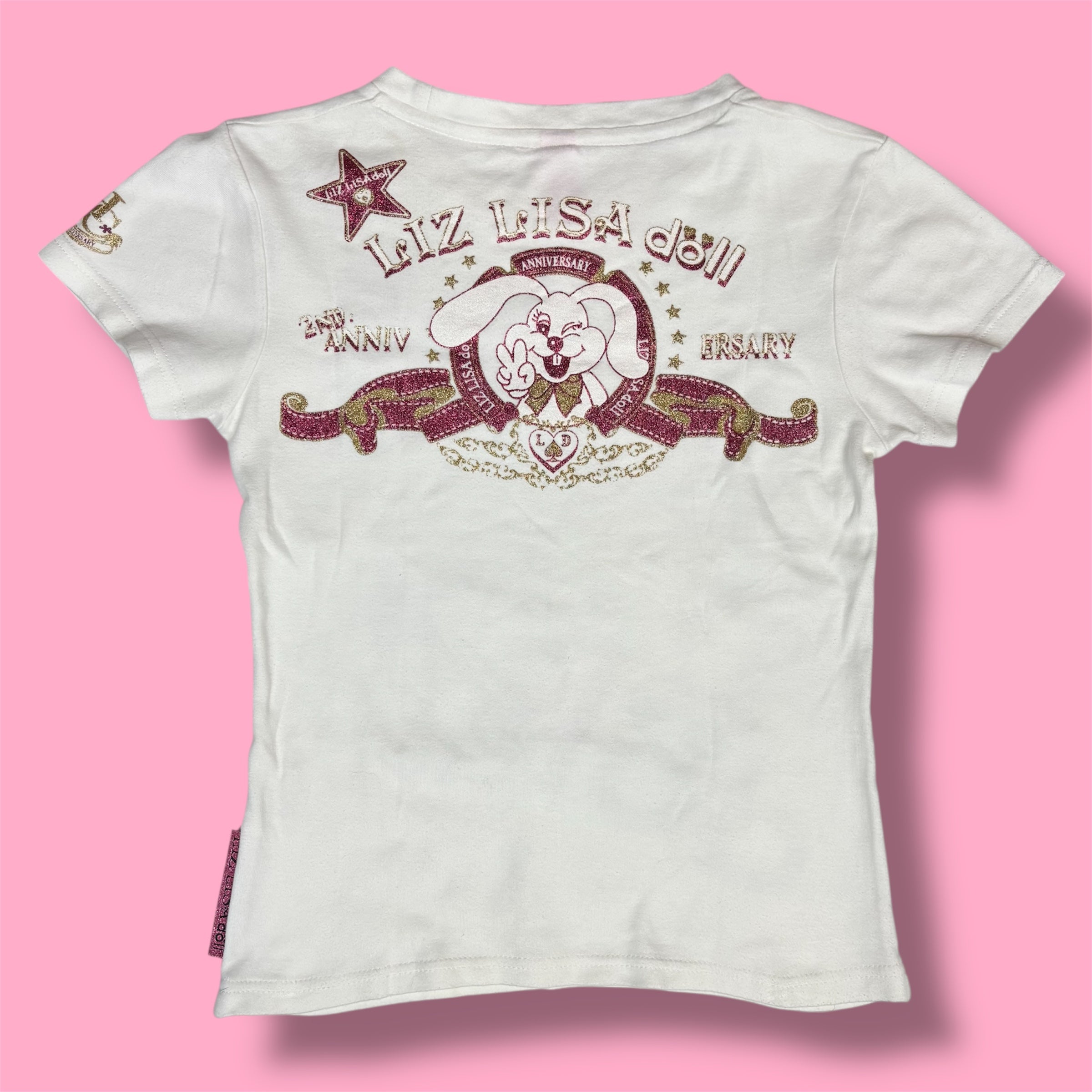 VTG Liz Lisa Doll 2nd Anniversary Glitter Graphic Baby Tee