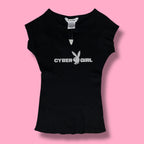 NWT VTG Playboy Cyber Girl Ribbed V-Neck Baby Tee