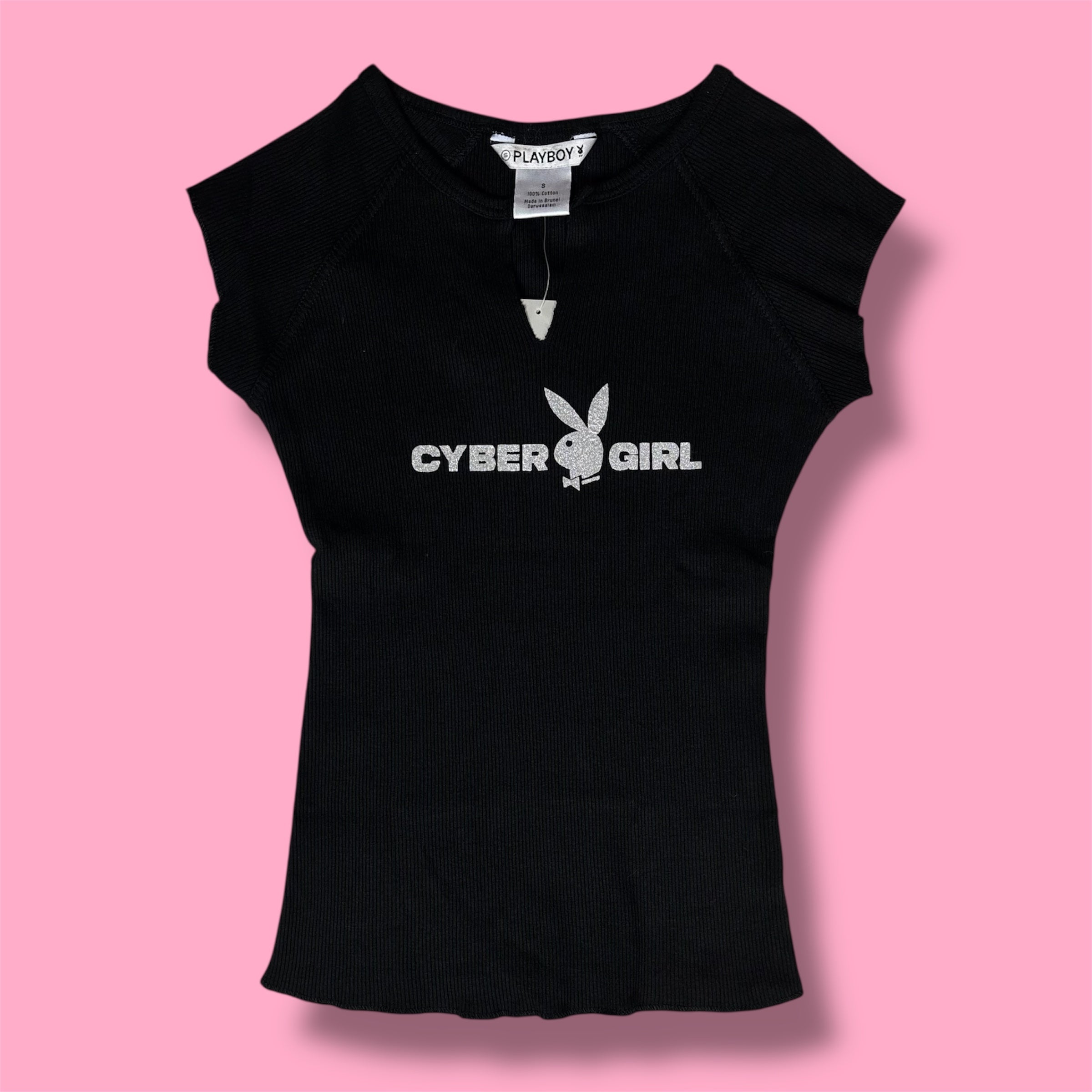 NWT VTG Playboy Cyber Girl Ribbed V-Neck Baby Tee