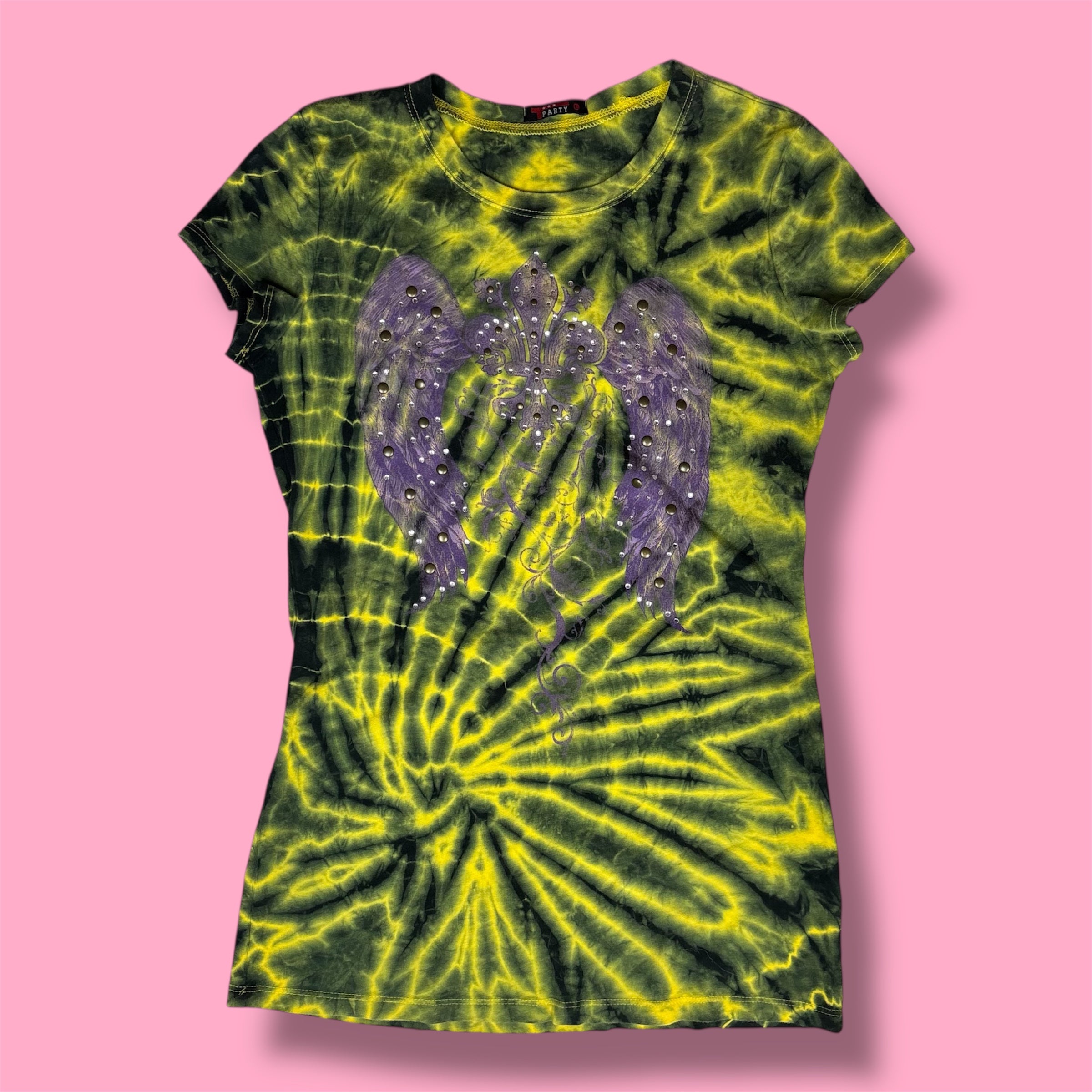 2000s T-Party Angel Wing Rhinestone Tie-Dye Top