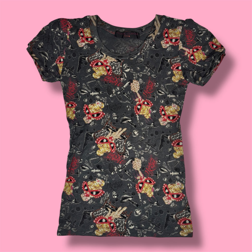 Hysteric Glamour Mini Micromesh Cyber-Grunge Graphic Baby Tee