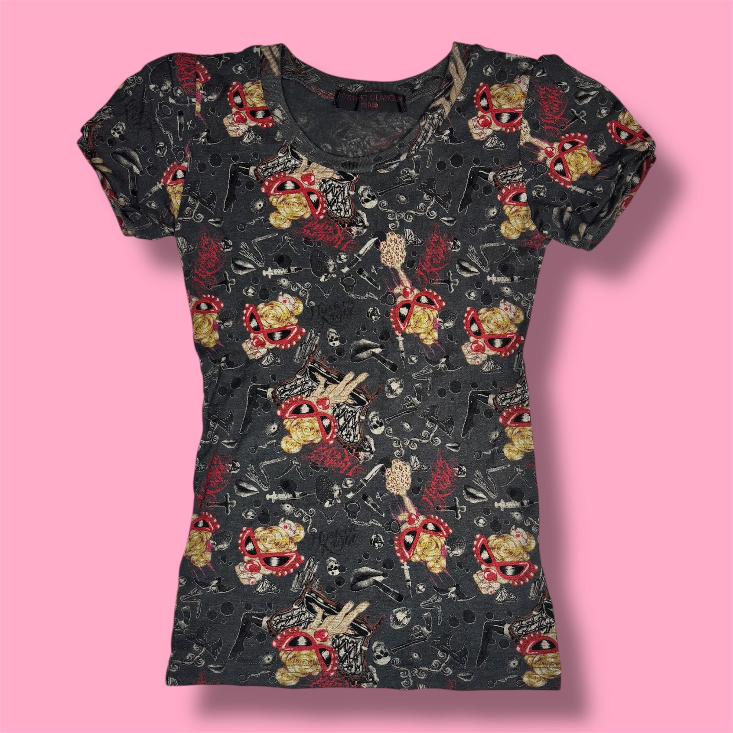 Hysteric Glamour Mini Micromesh Cyber-Grunge Graphic Baby Tee