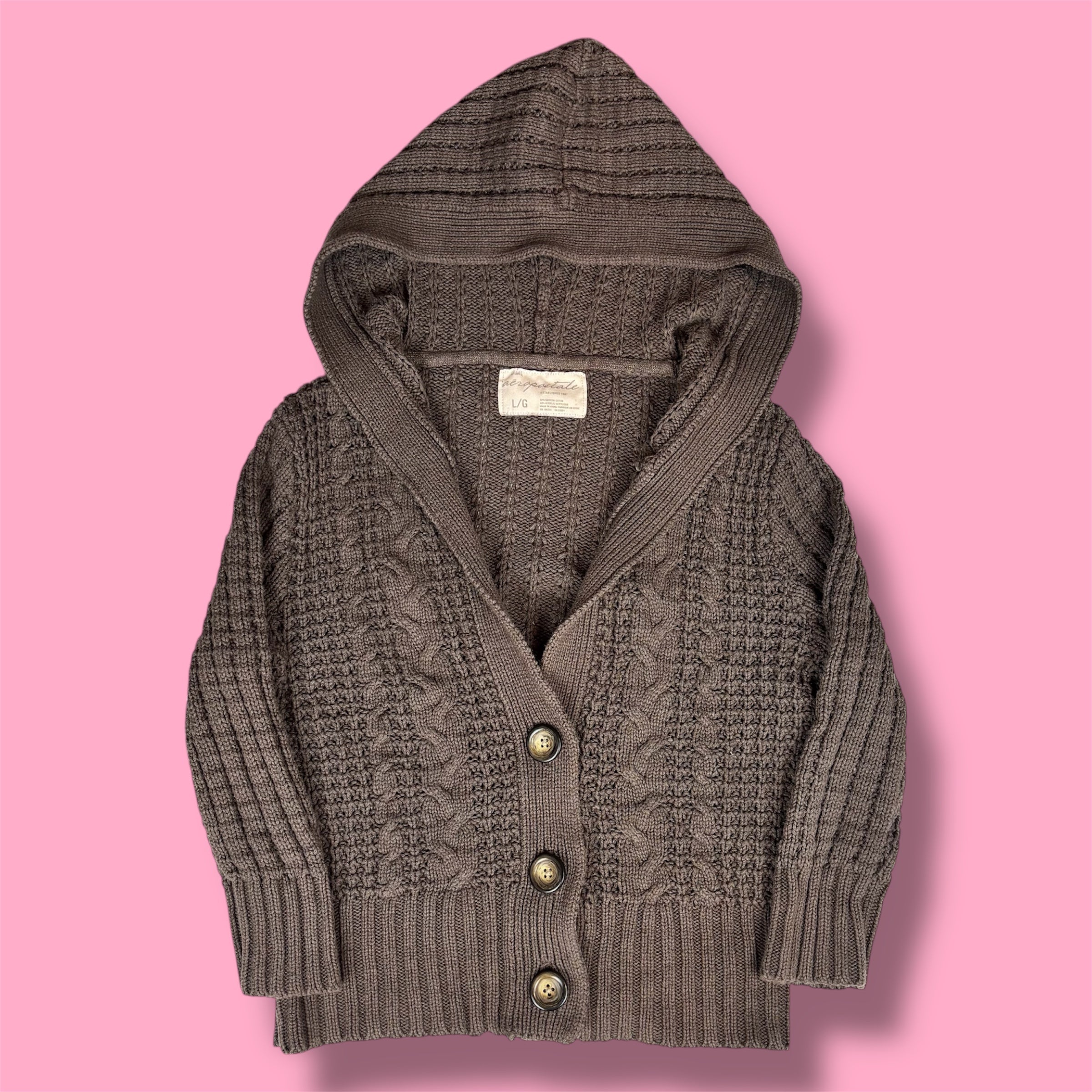 2000s Aeropostale Chunky Cable Knit Hooded Cardigan