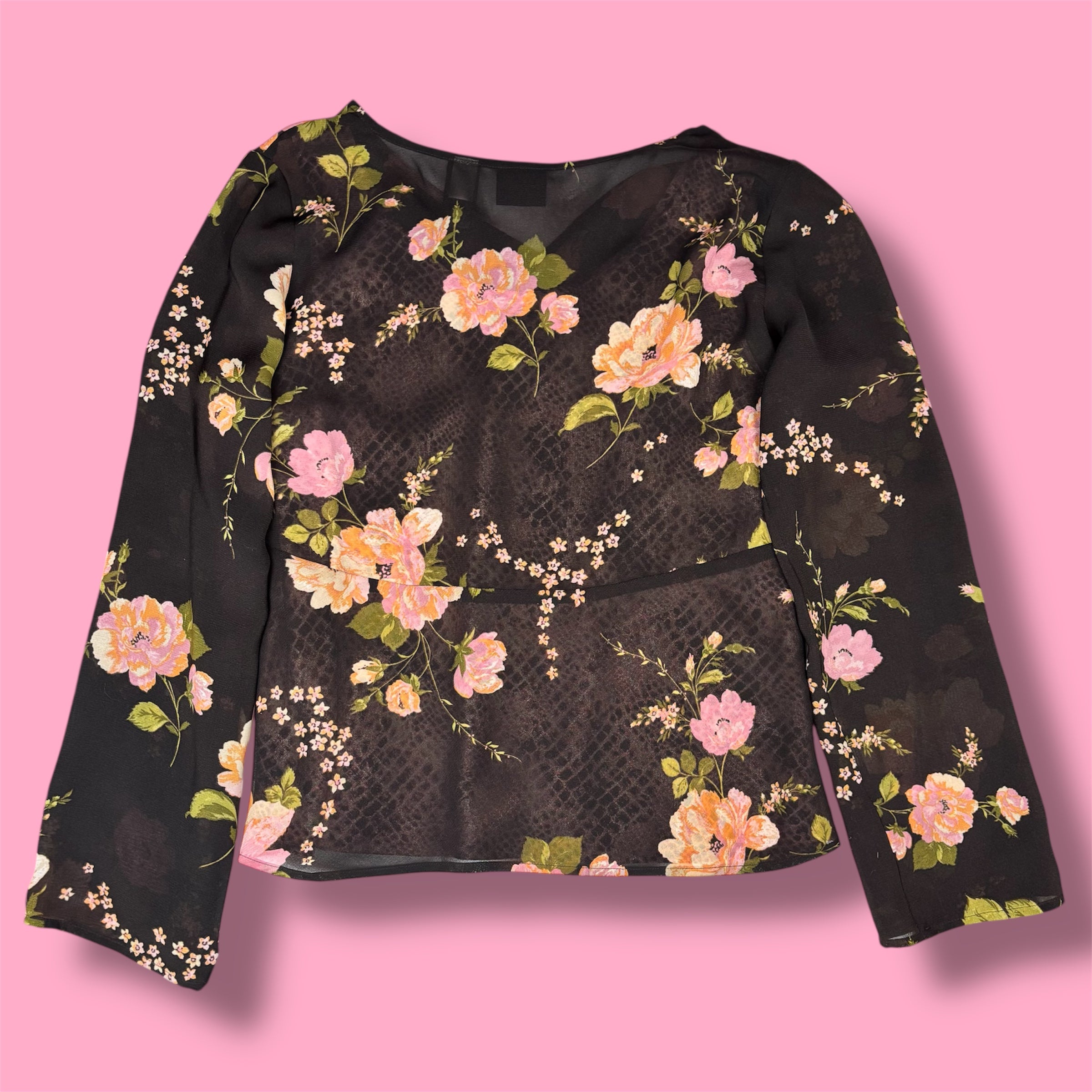 2000s Axcess Floral Micromesh Layered Long Sleeve Top