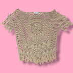 2000s Demanding Crochet Open-Knit Fringe Poncho Top