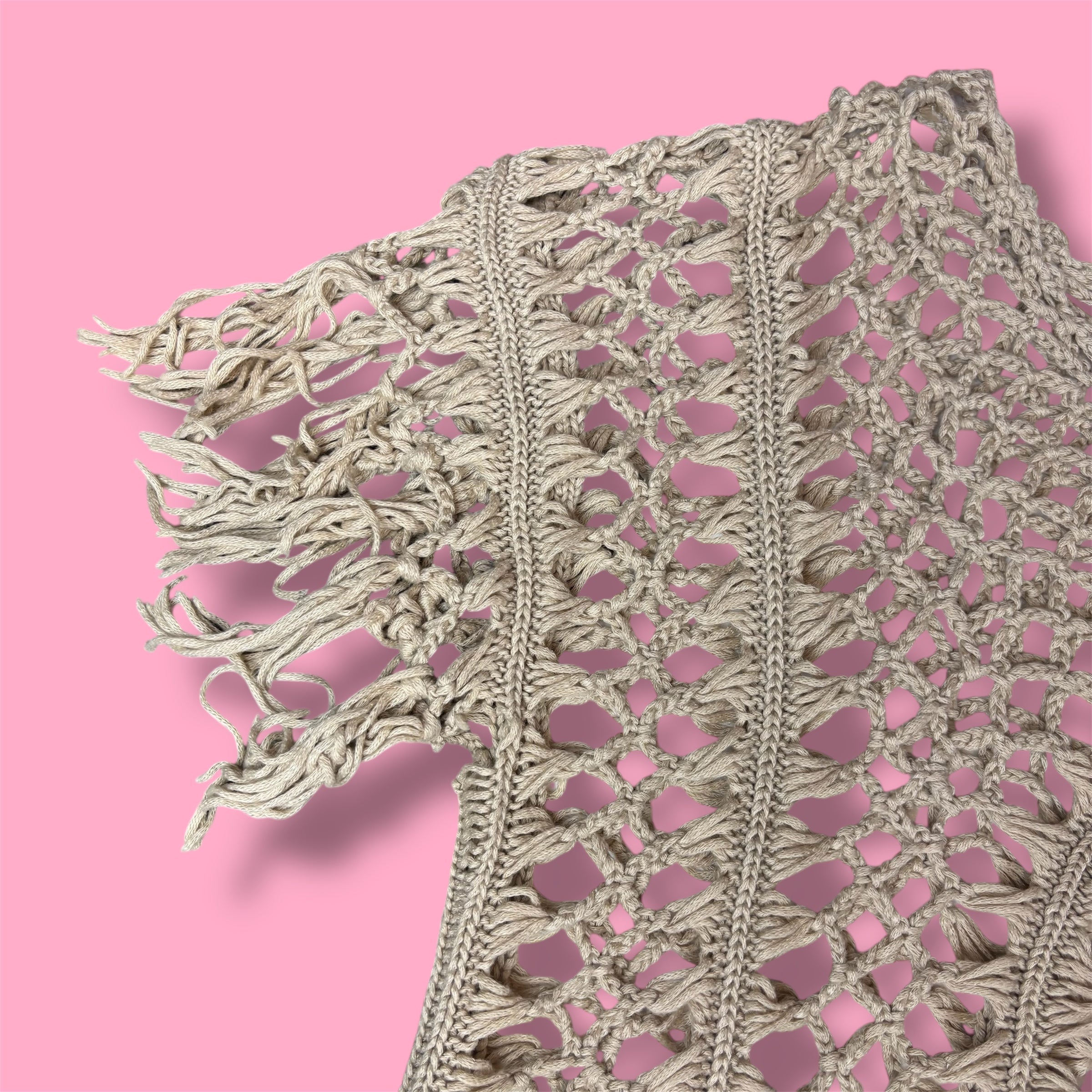 2000s Demanding Crochet Open-Knit Fringe Poncho Top