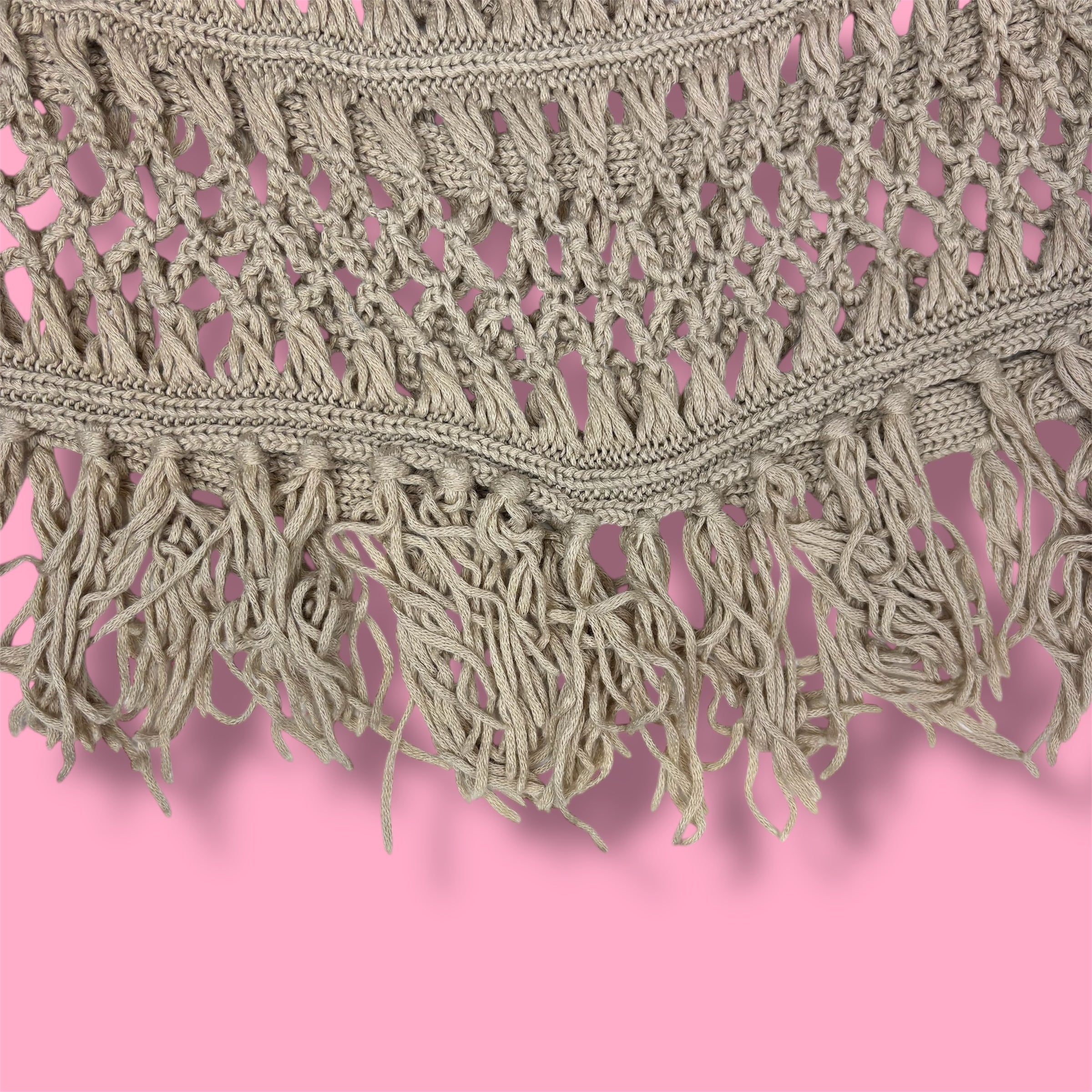 2000s Demanding Crochet Open-Knit Fringe Poncho Top