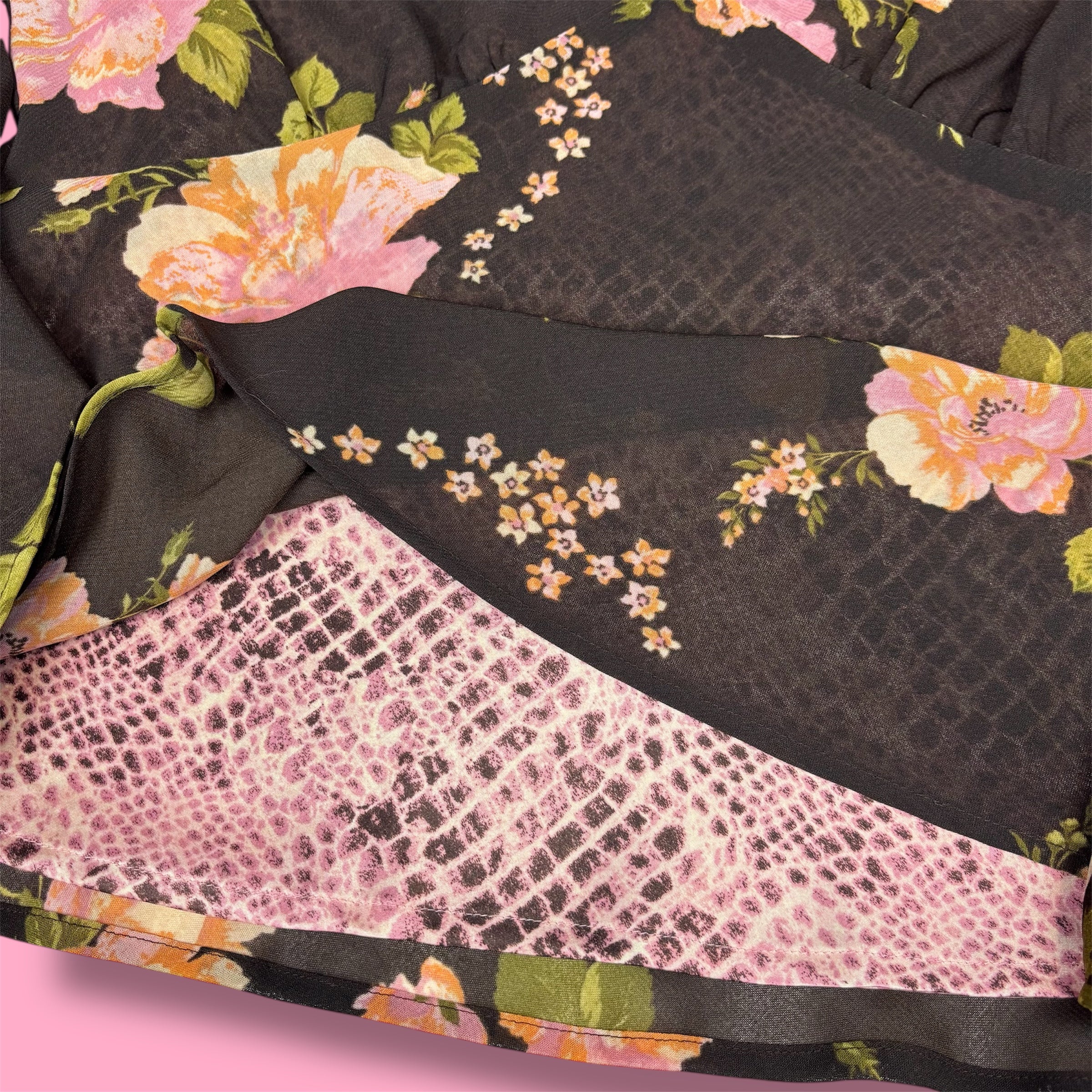 2000s Axcess Floral Micromesh Layered Long Sleeve Top