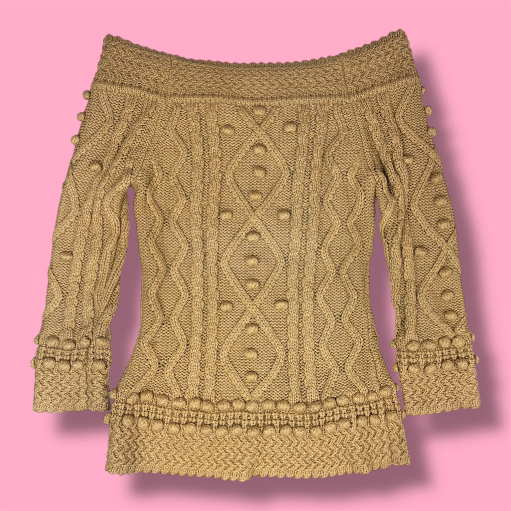 Moda International Off-the-Shoulder Bobble Knit Sweater