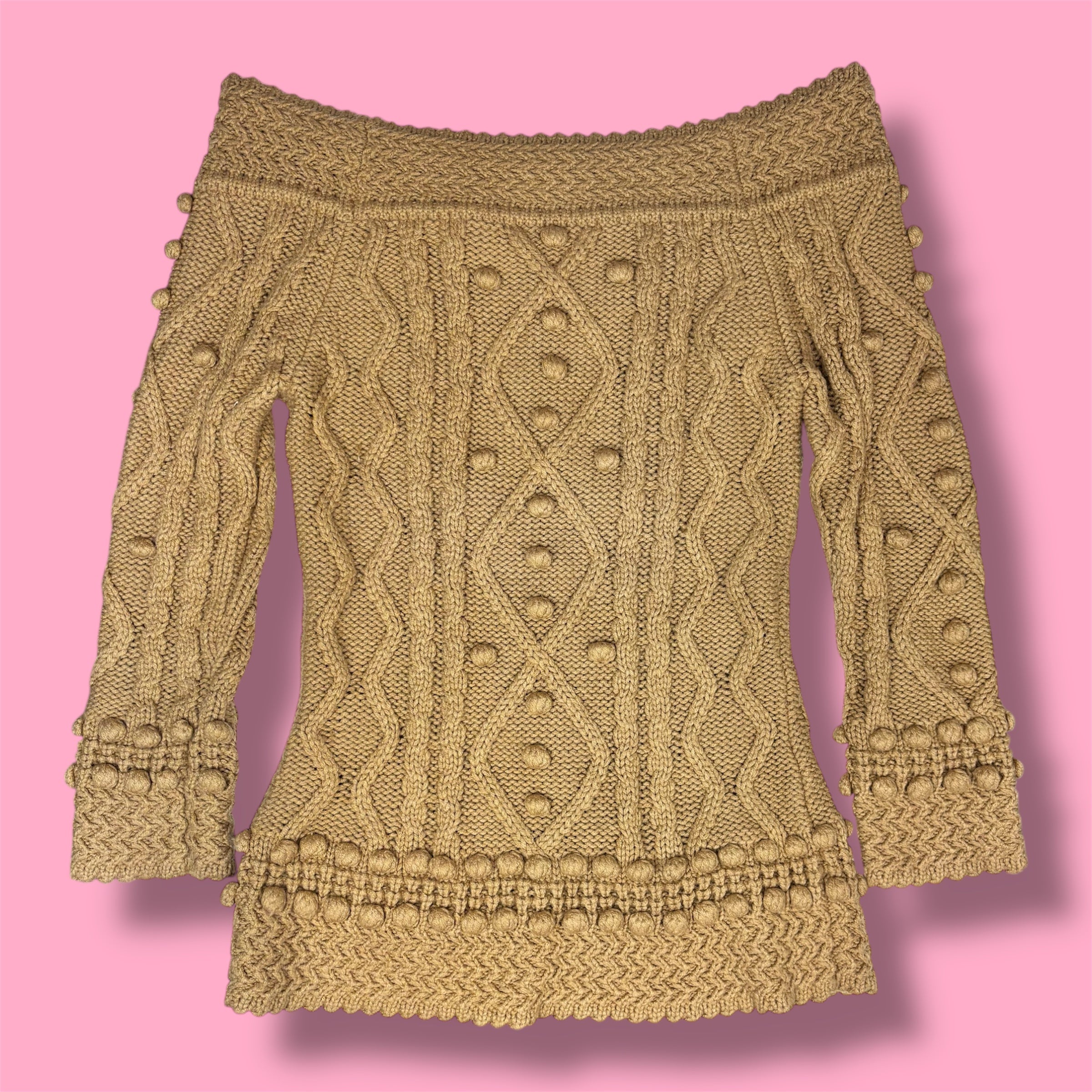 Moda International Off-the-Shoulder Bobble Knit Sweater