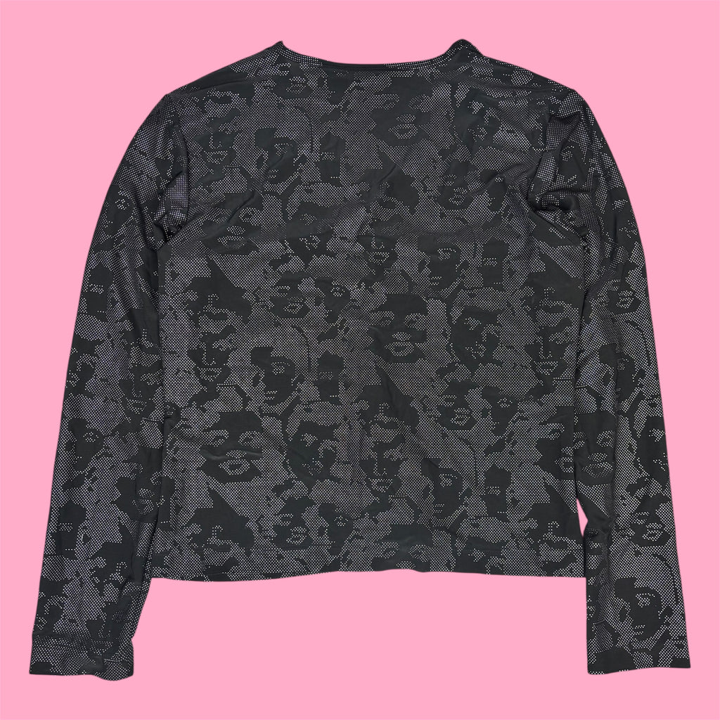 Xhilaration V-Neck Graphic Face Print Long Sleeve