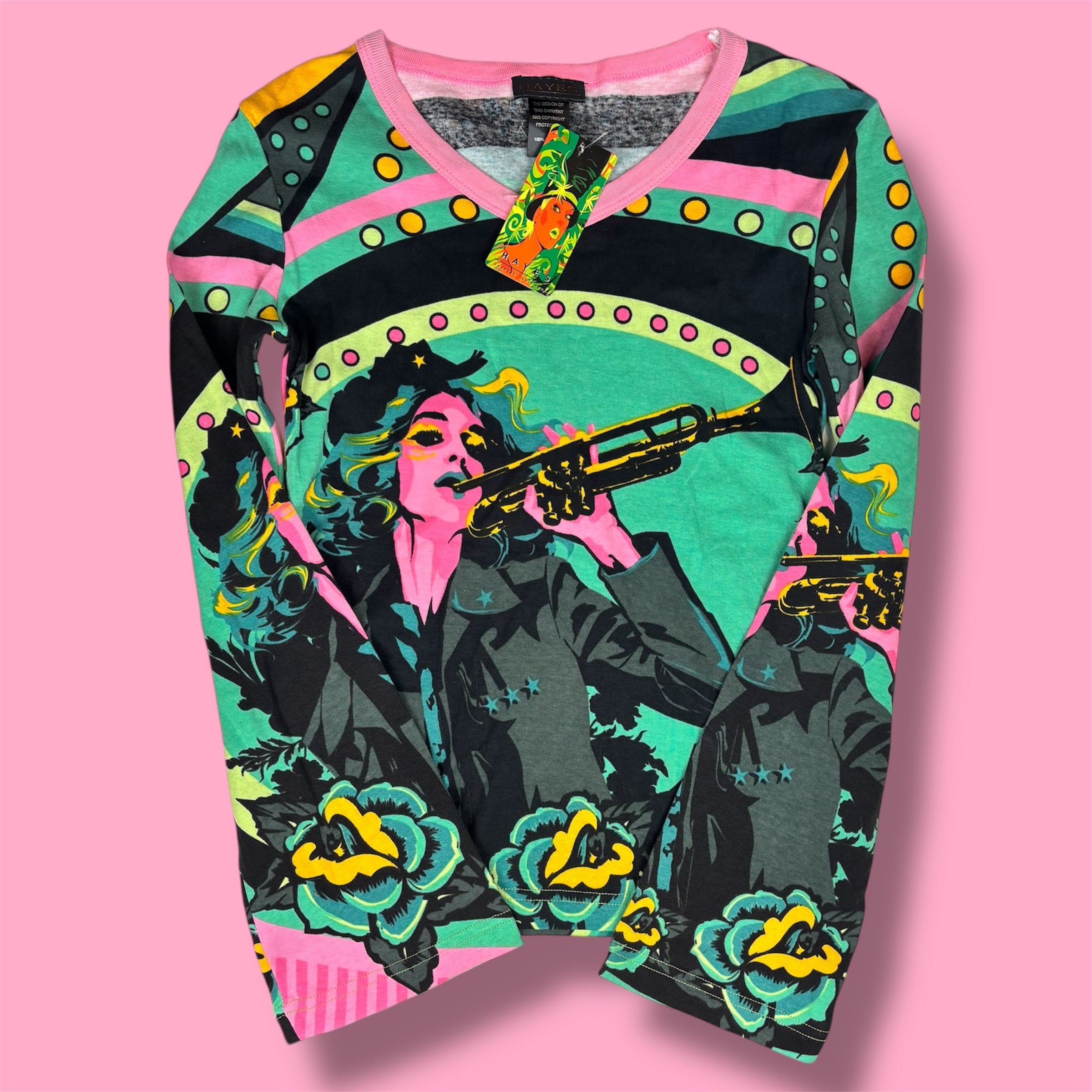 NWT Hayes Custo Barcelona Trumpet Girl Graphic Long Sleeve