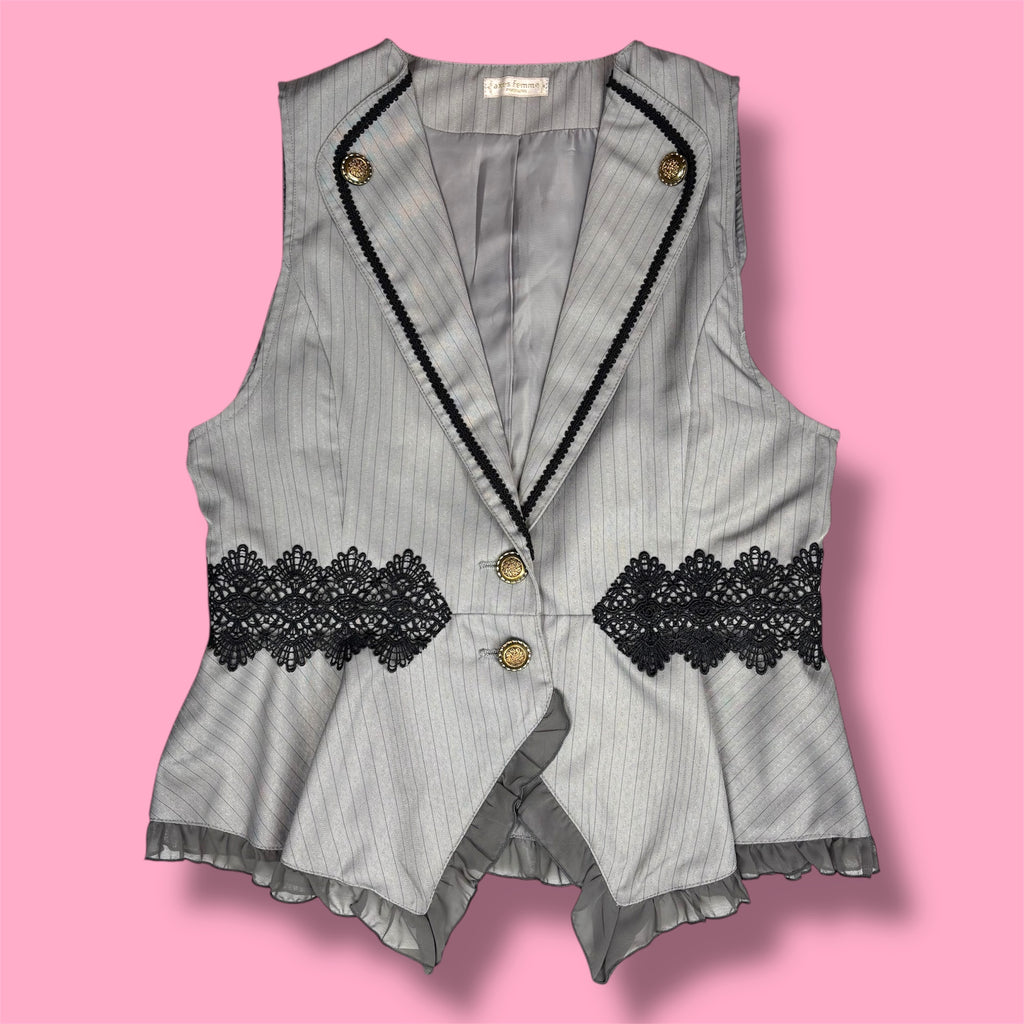 VTG Axes Femme Pinstripe Ruffle Peplum Vest