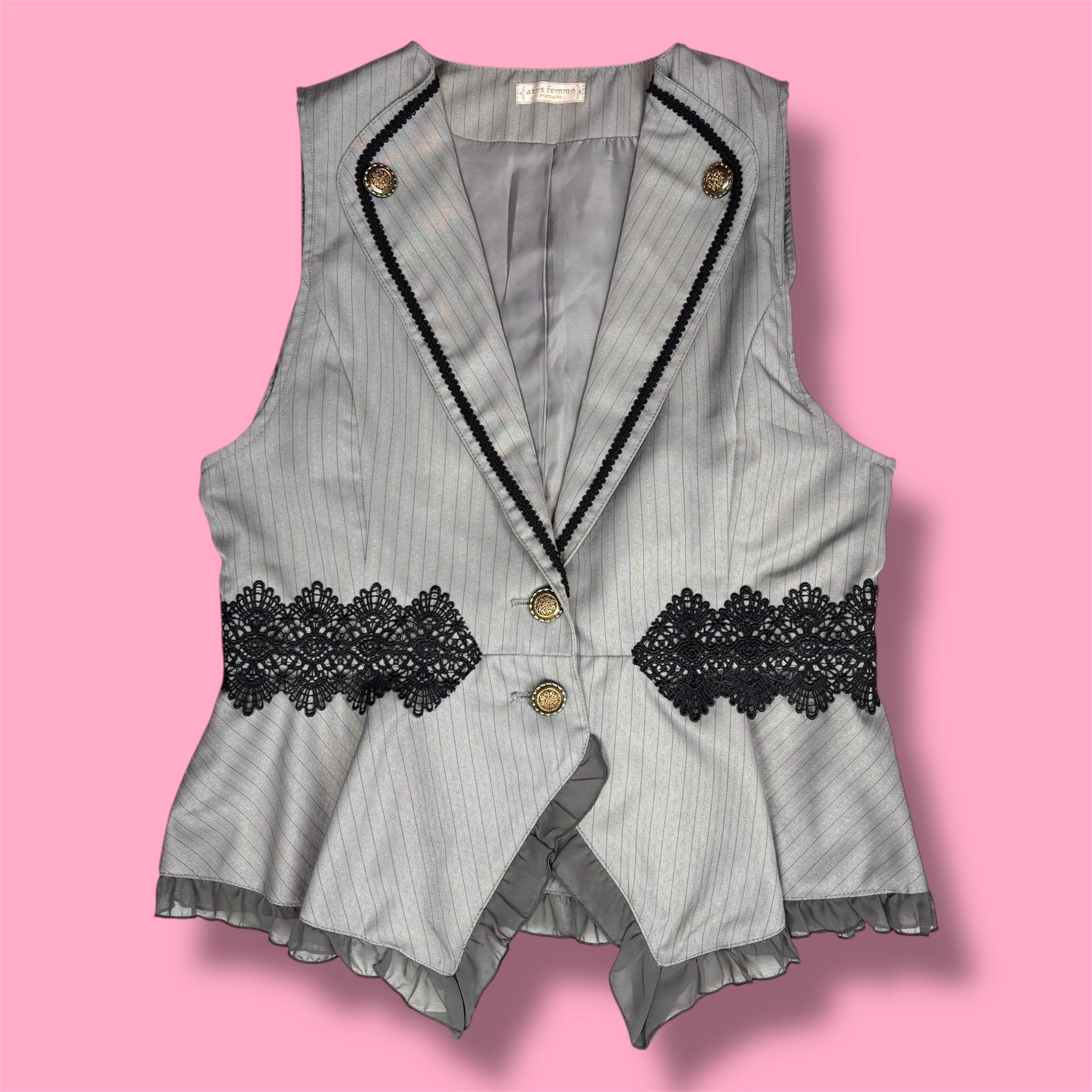 VTG Axes Femme Pinstripe Ruffle Peplum Vest