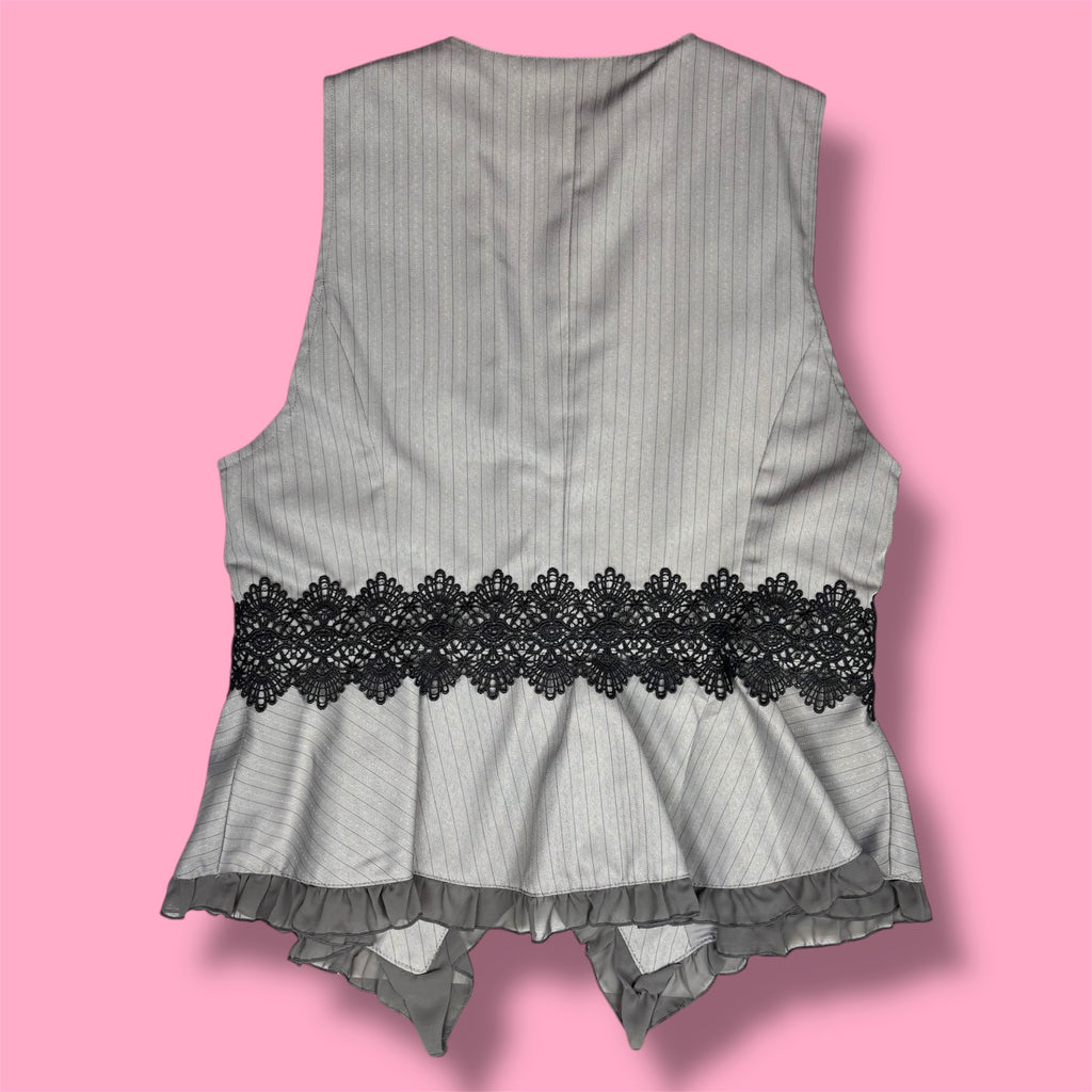 VTG Axes Femme Pinstripe Ruffle Peplum Vest