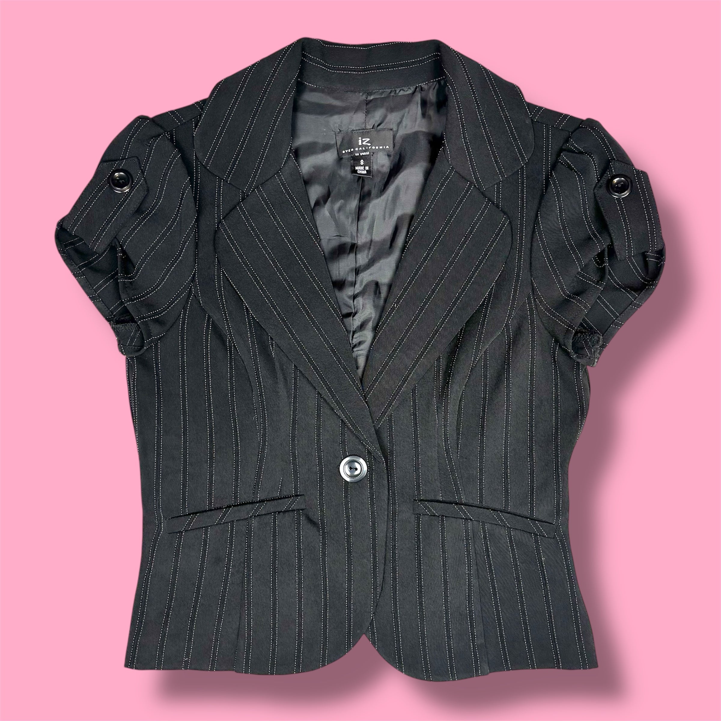 Iz Byer Pinstripe Short Sleeve Blazer Top