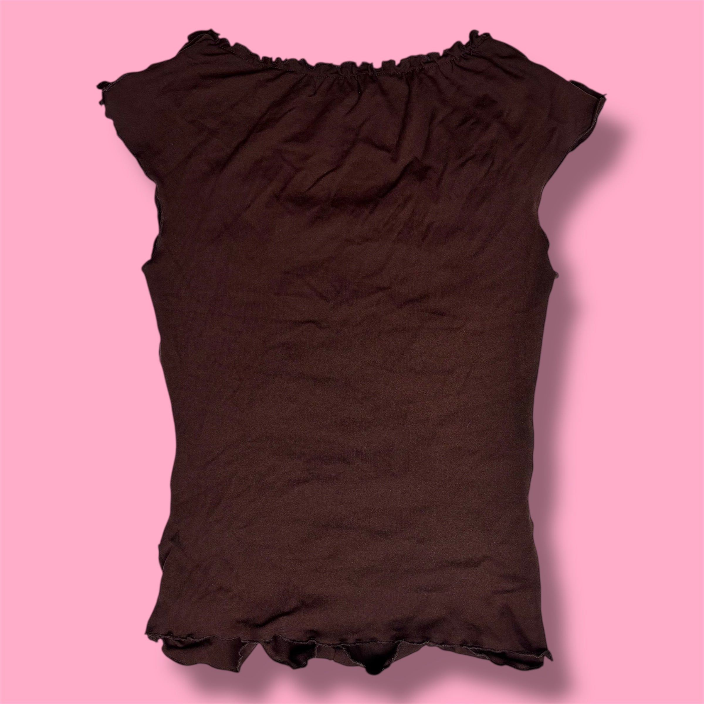 Wet Seal Chocolate Ruched Cap Sleeve Top