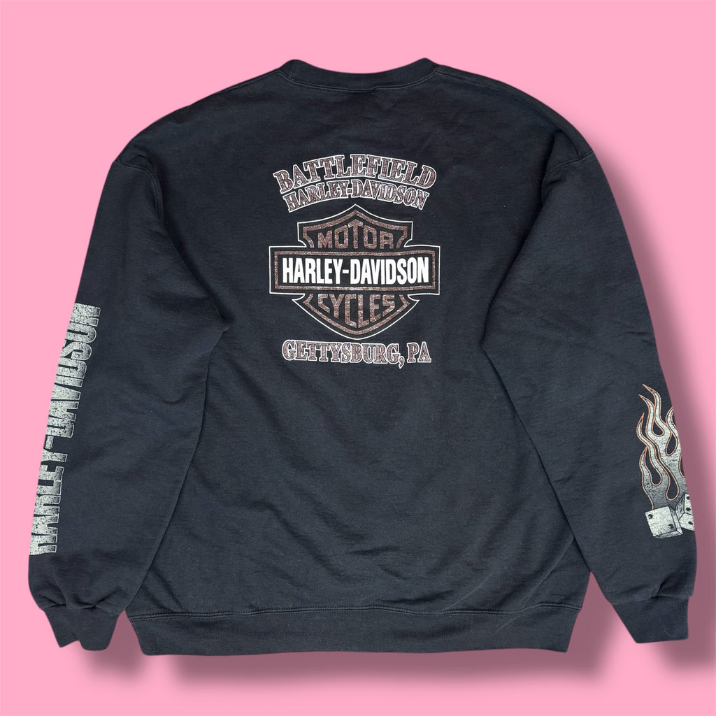 VTG Harley Davidson Flaming Dice Graphic Crewneck Sweatshirt