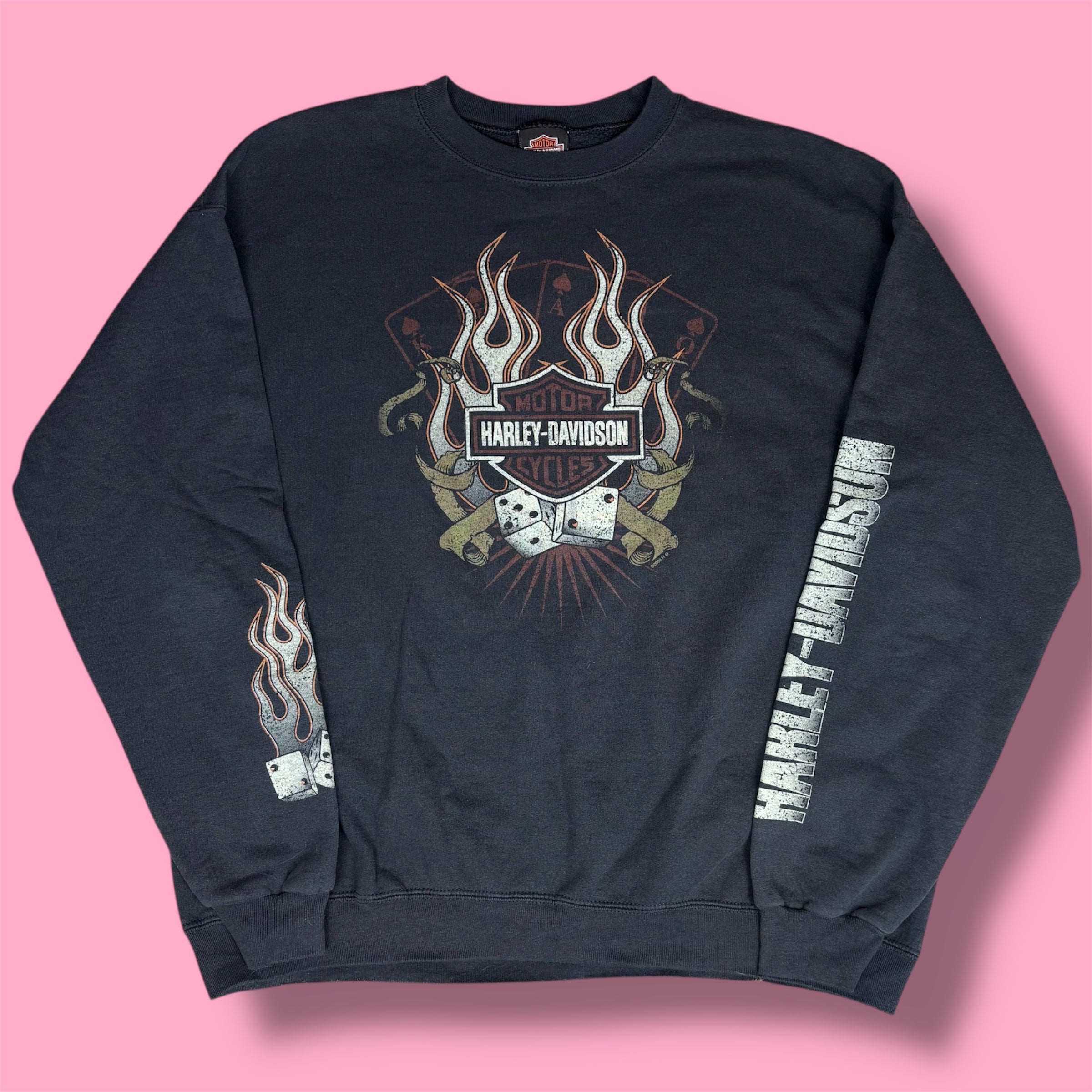 VTG Harley Davidson Flaming Dice Graphic Crewneck Sweatshirt