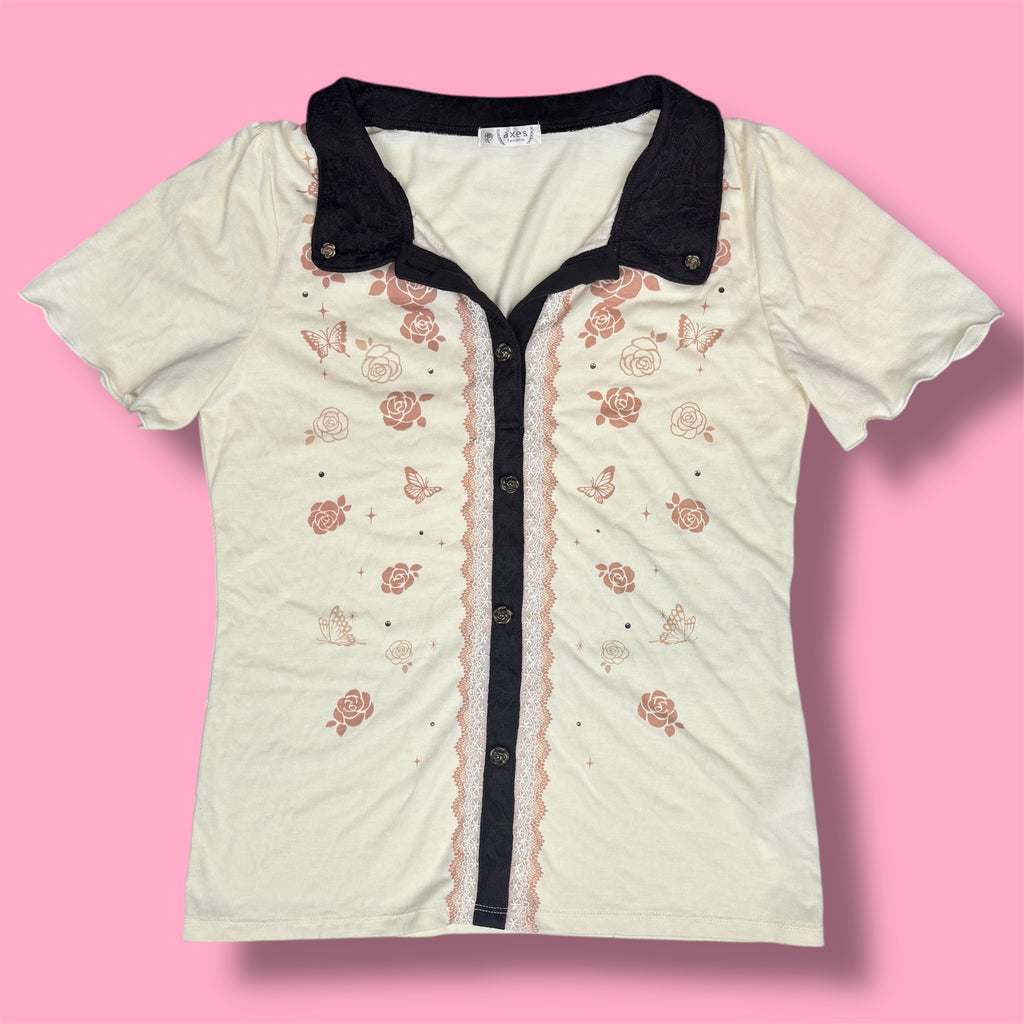 Axes Femme Butterfly & Rose Detailed Blouse