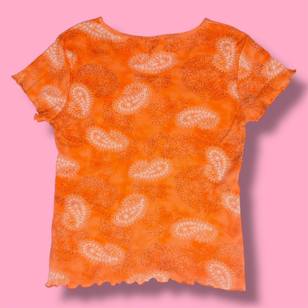 2000s Faded Glory Paisley Ribbed V-Neck Baby Tee