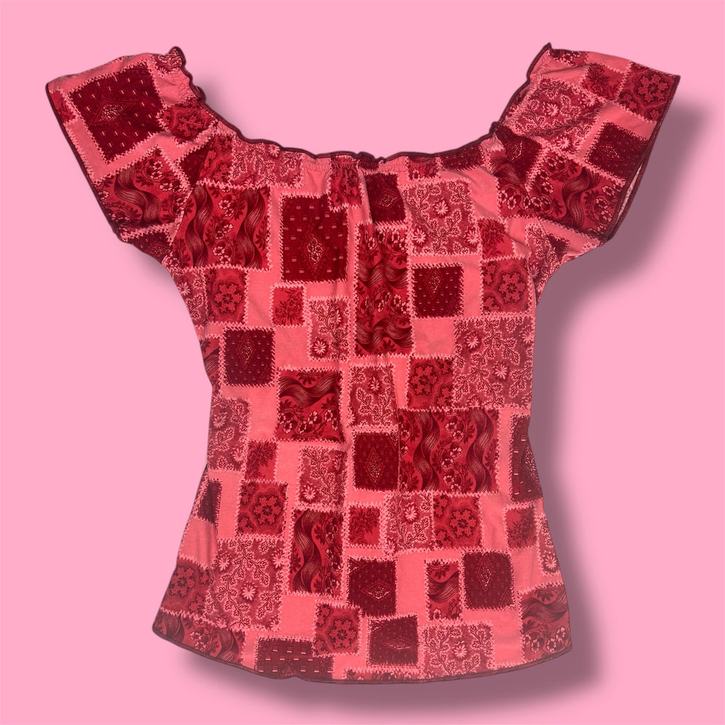 2000s Boga Floral Patchwork Milkmaid Top