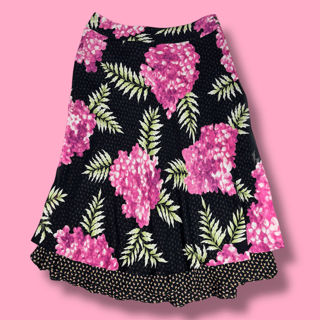 Jones New York 100% Silk Floral Layered Midi Skirt